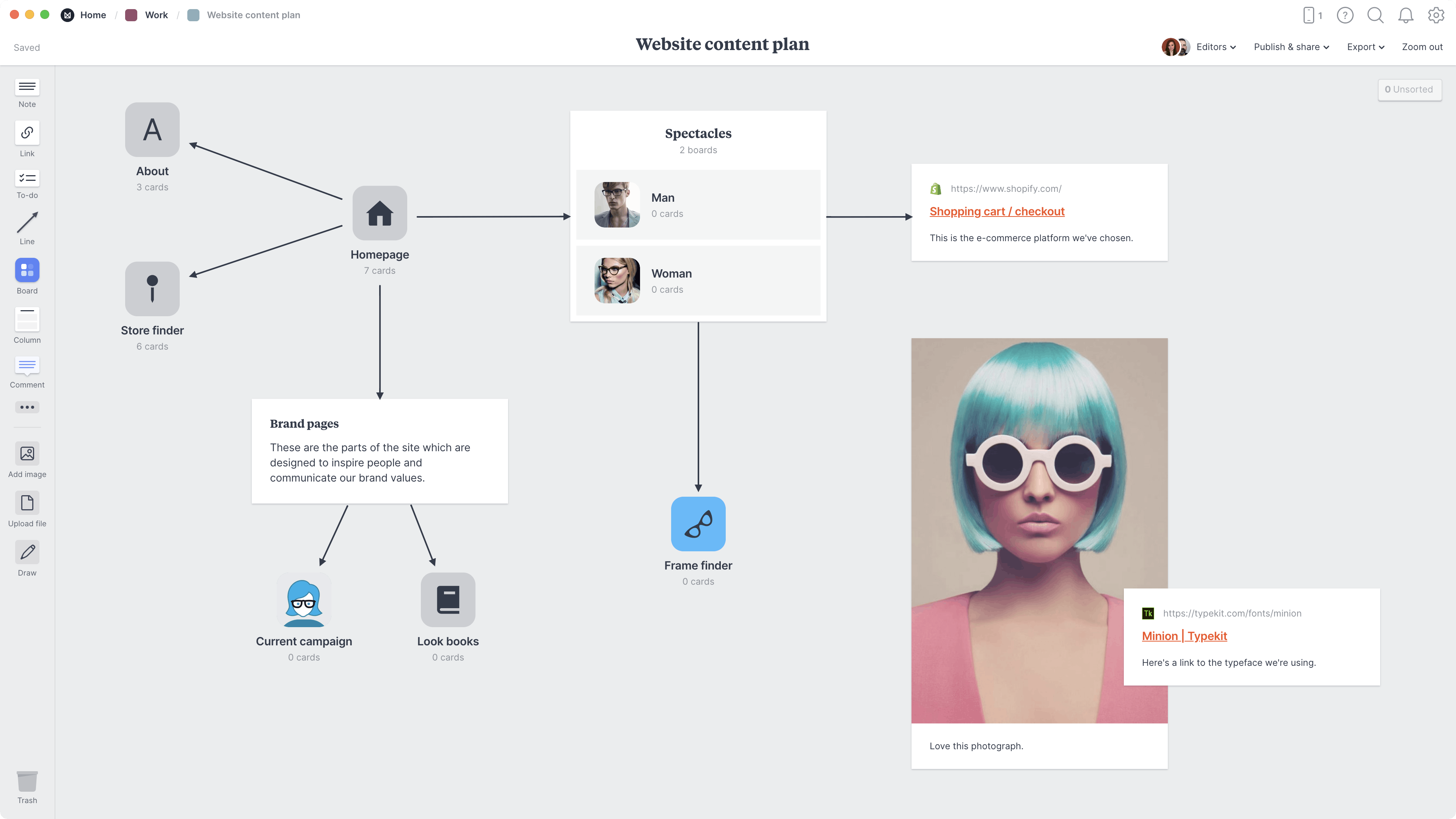 writing a market research brief Website Content Plan Template, within the Milanote app
