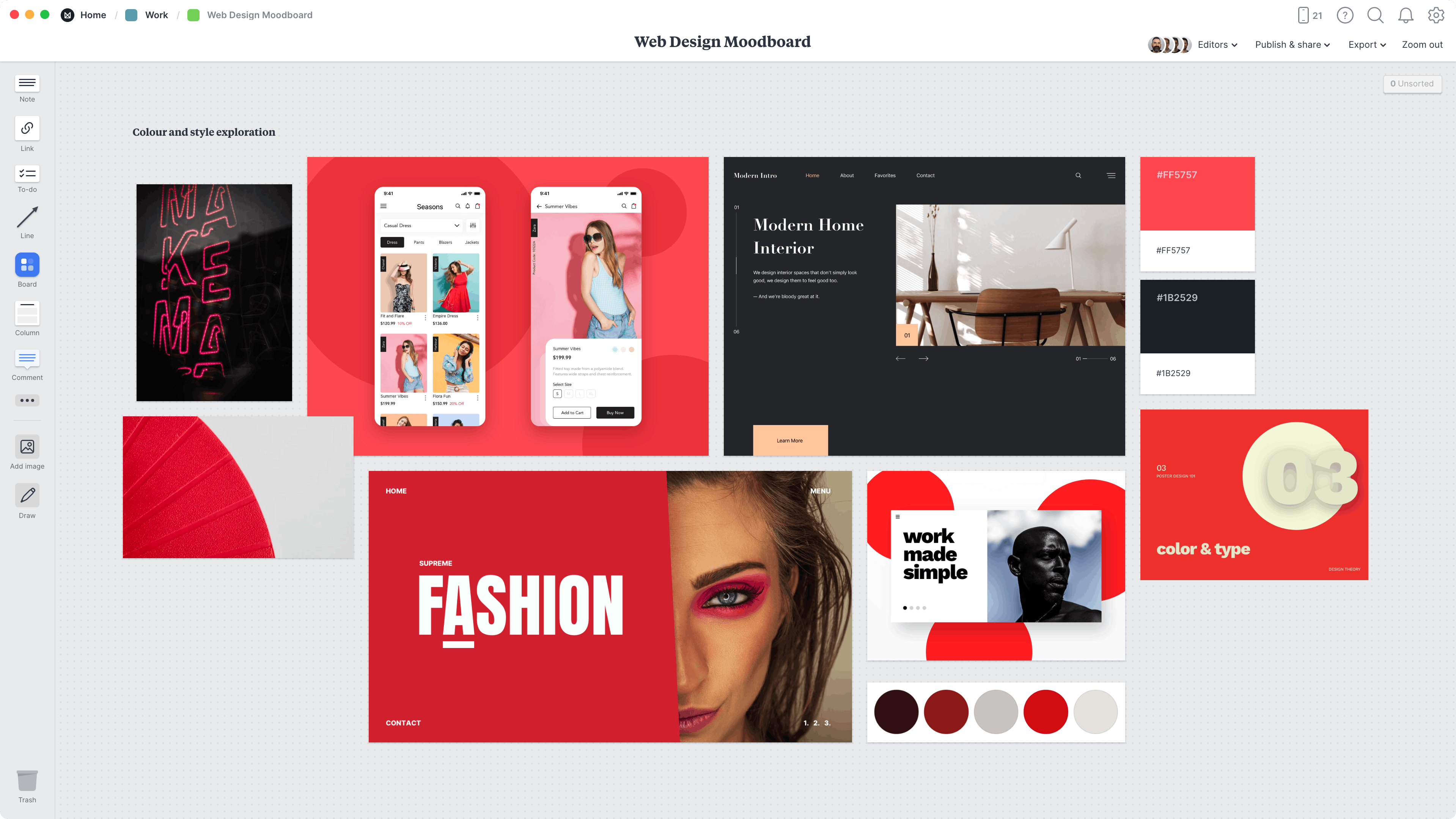 Web Design Moodboard Template, within the Milanote app