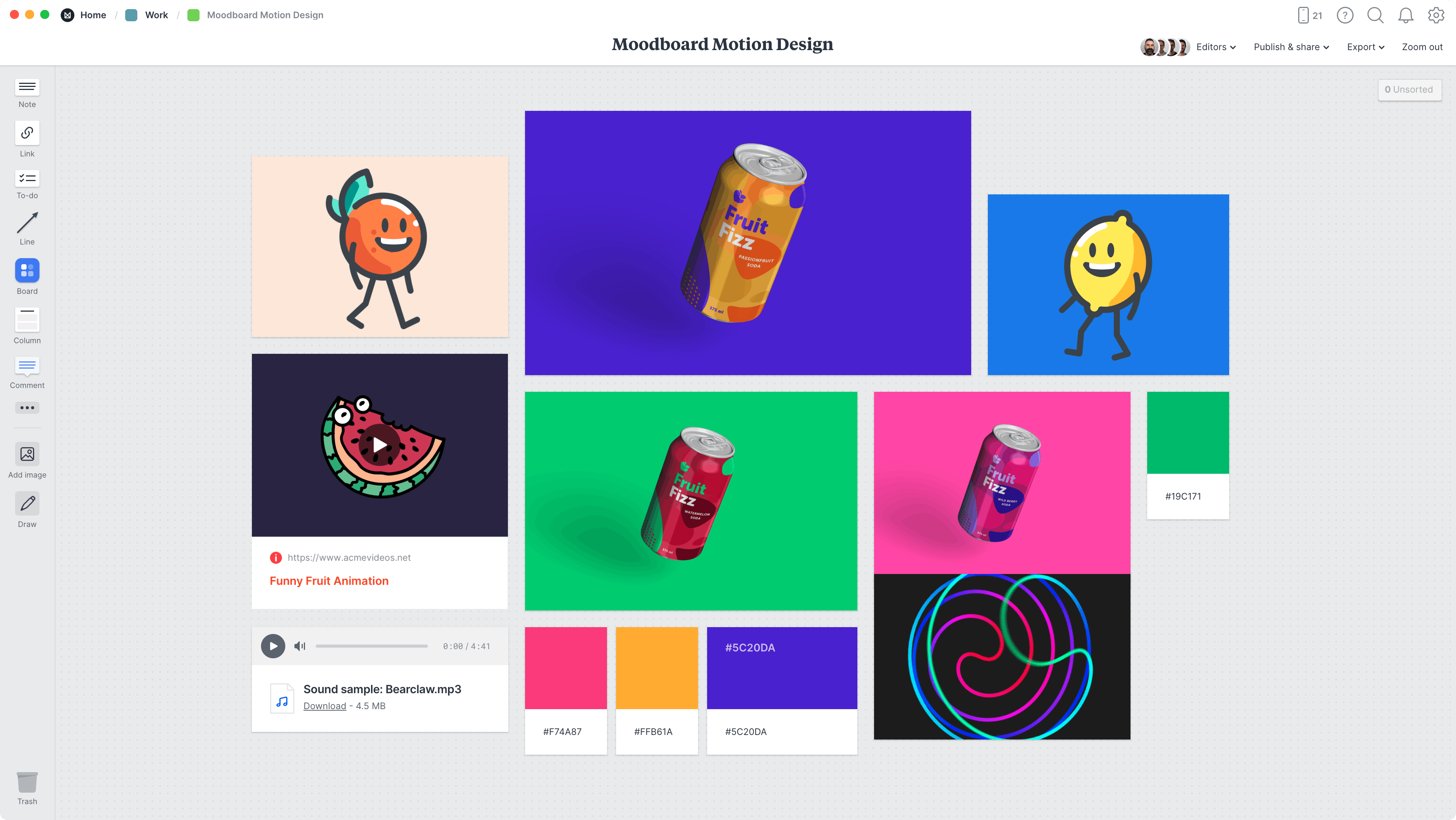 Motion Design Moodboard Template, within the Milanote app