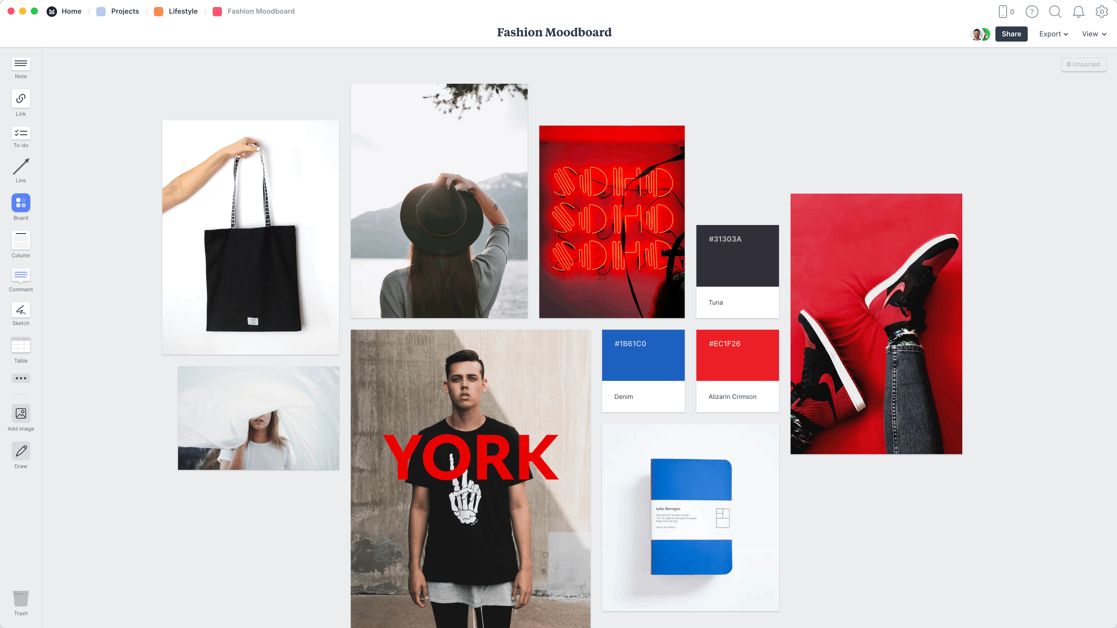Fashion Moodboard Template, within the Milanote app