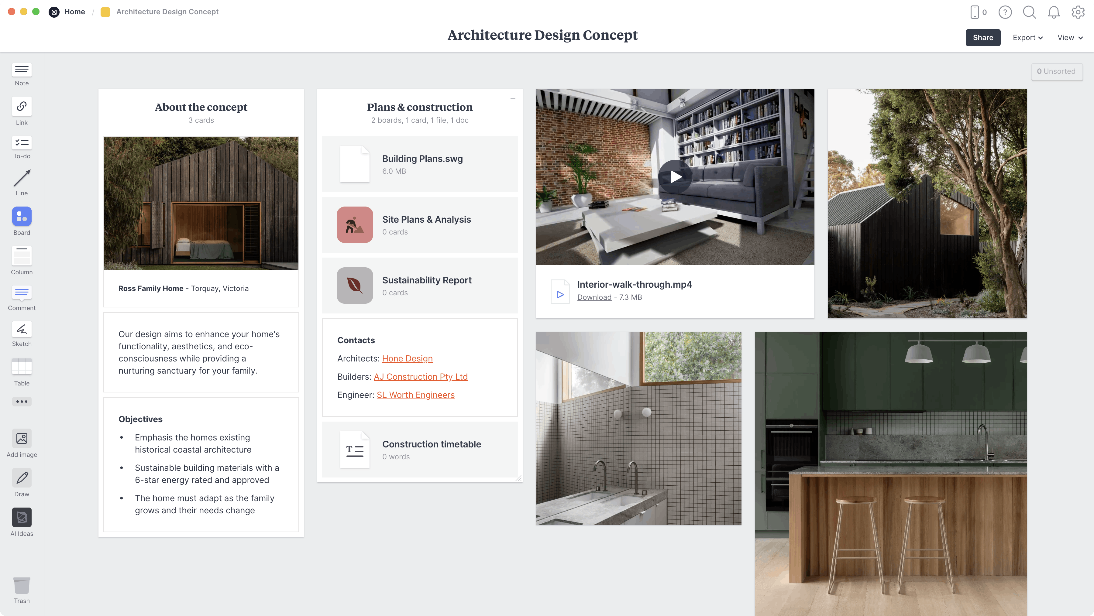 Architectural Design Concept  Template, within the Milanote app