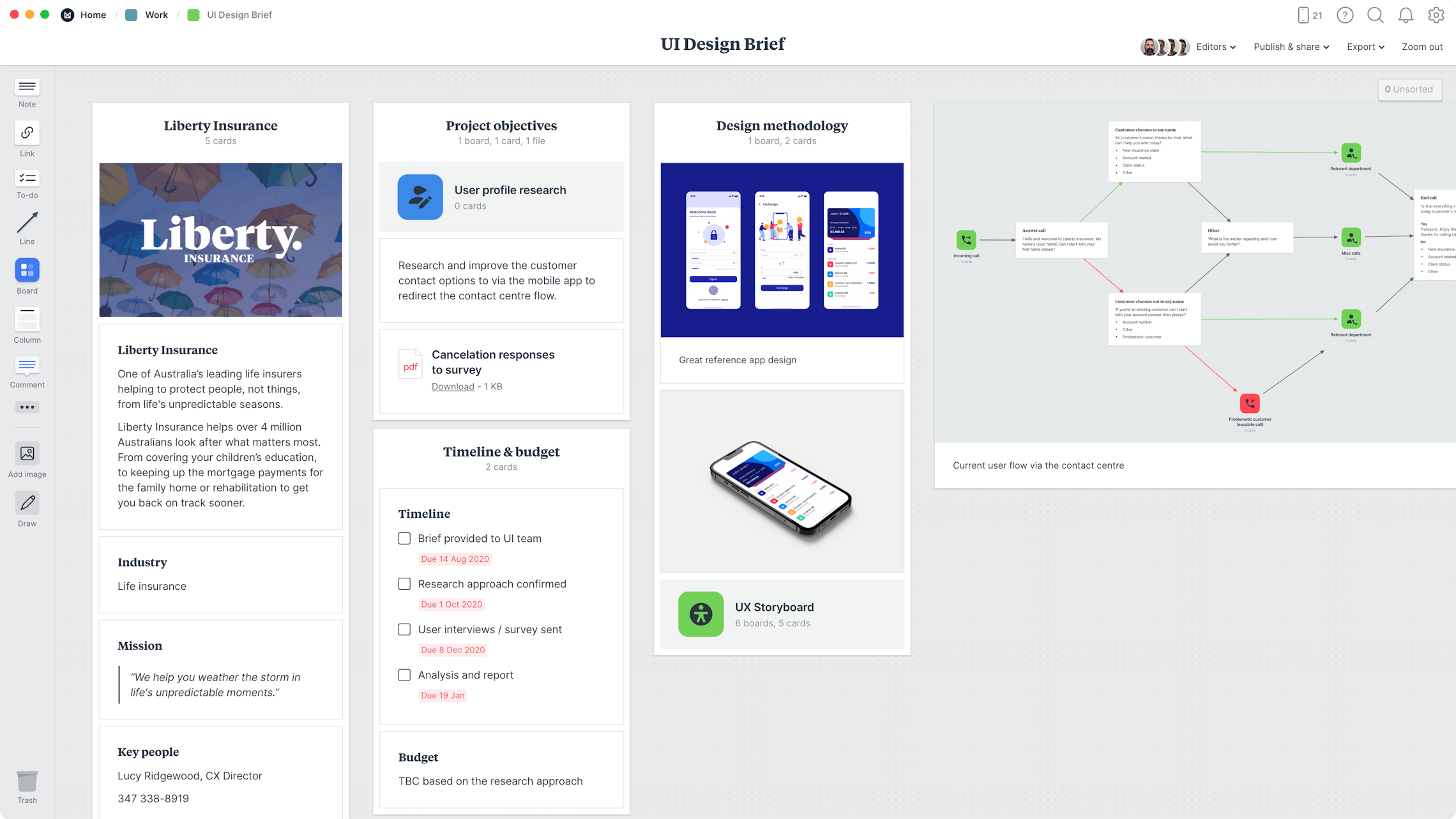 UI Design Brief Template, within the Milanote app