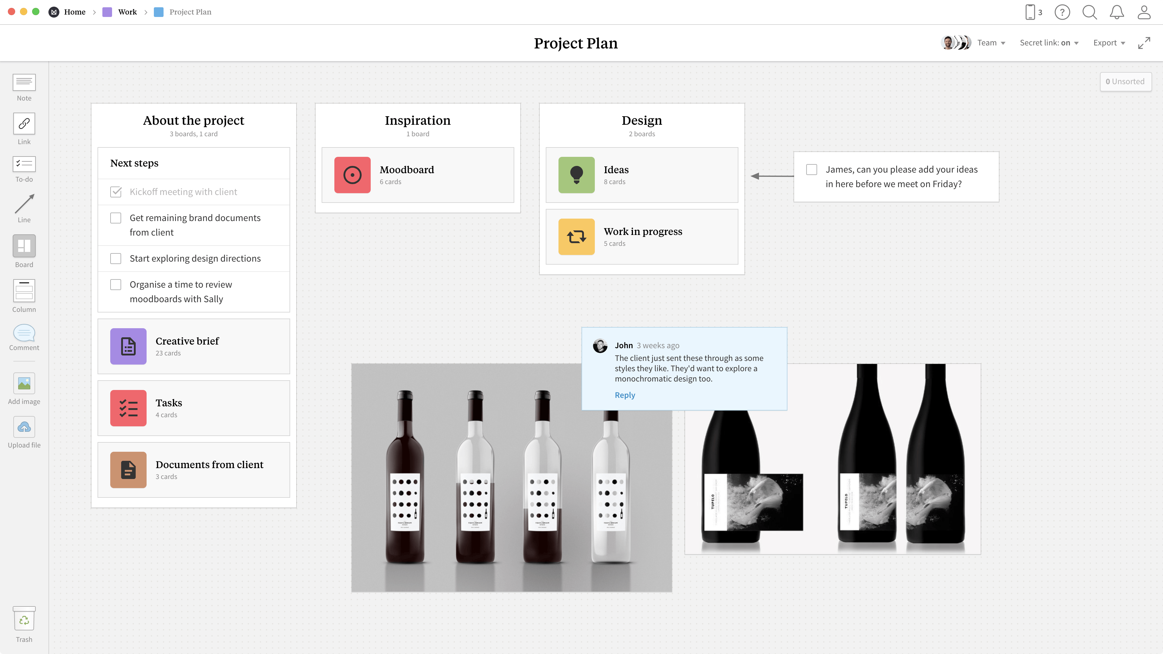 Project Plan Template, within the Milanote app