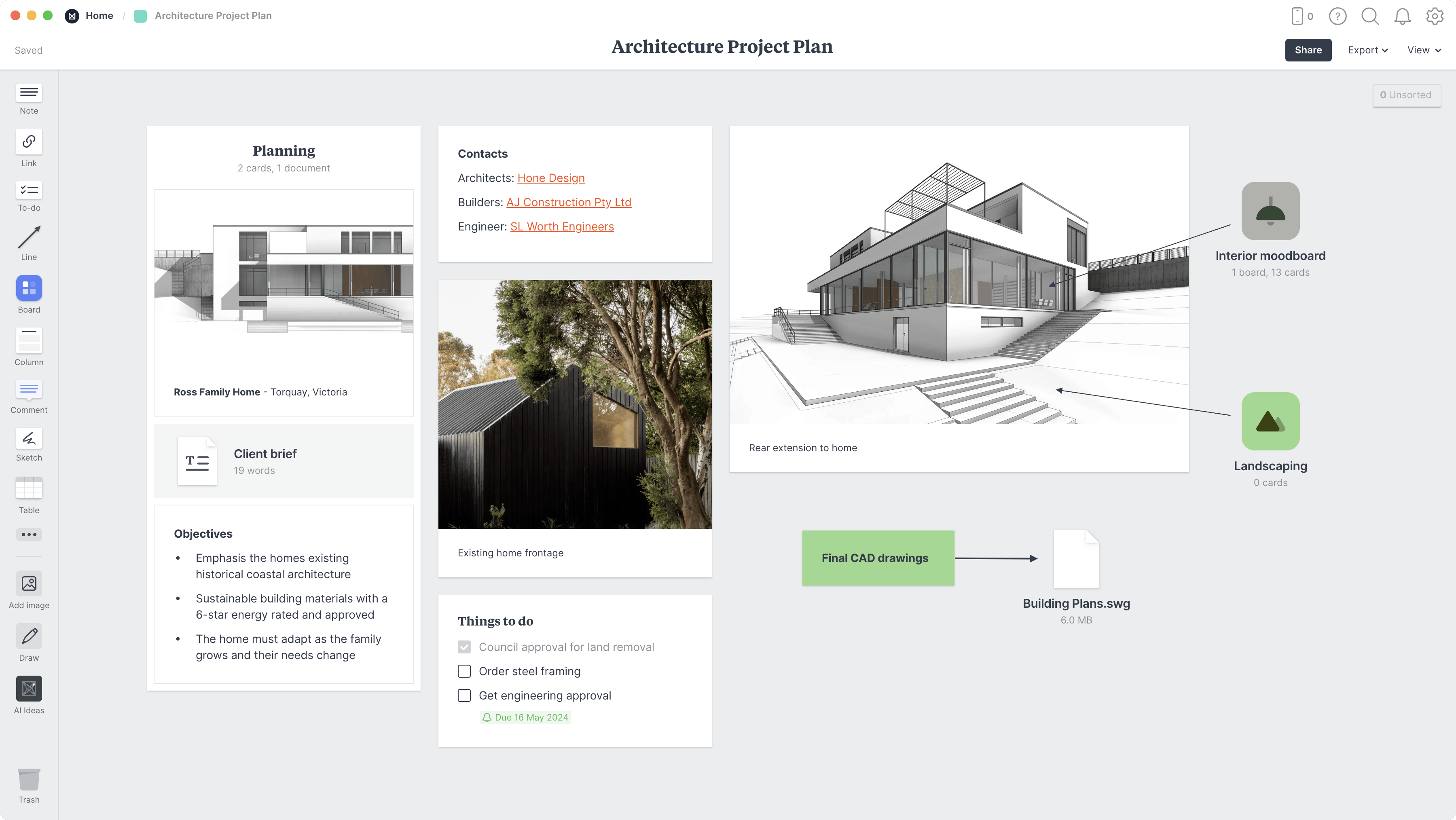 Architecture Project Plan Template, within the Milanote app