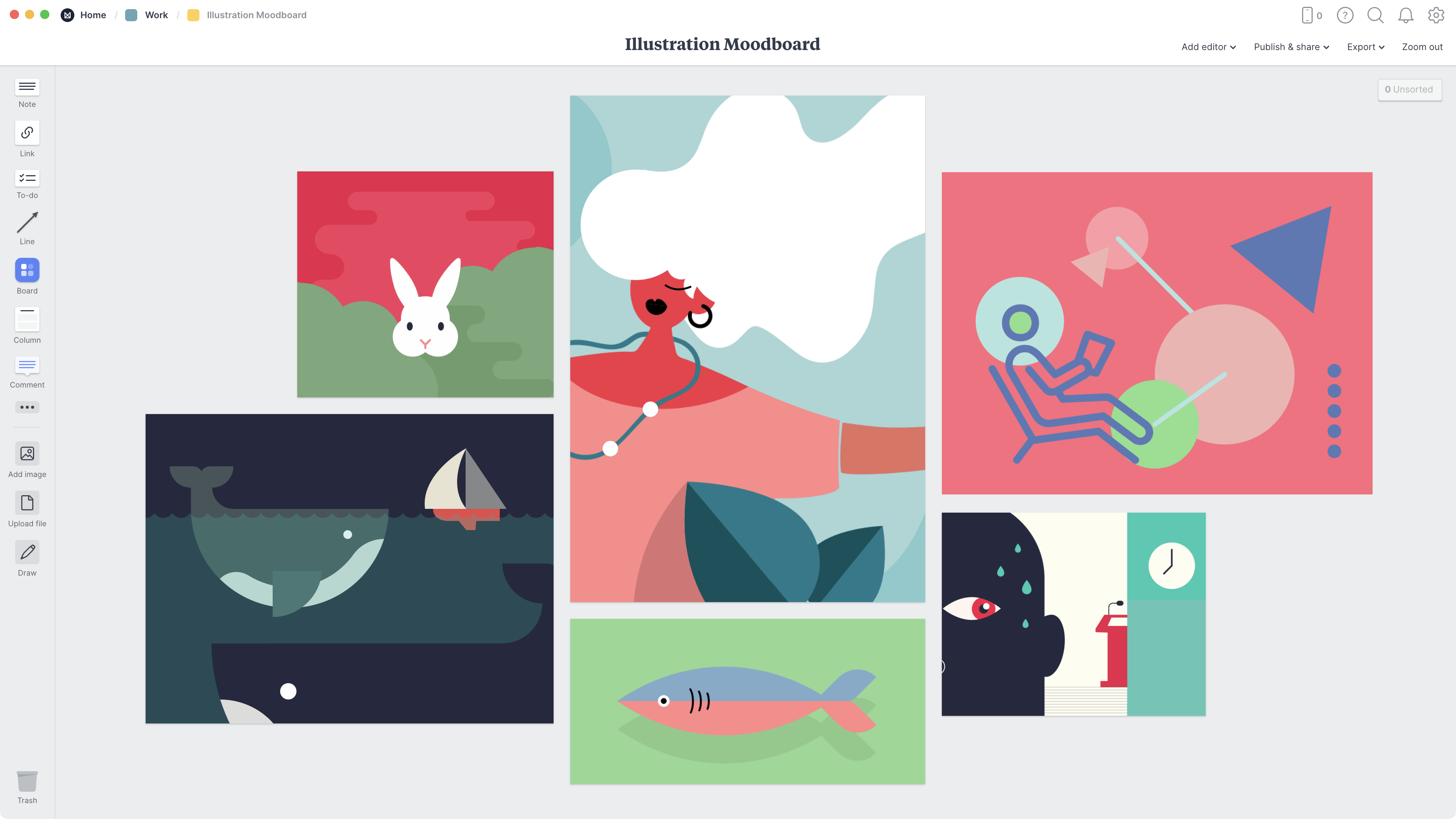 Illustrative Moodboard Template, within the Milanote app