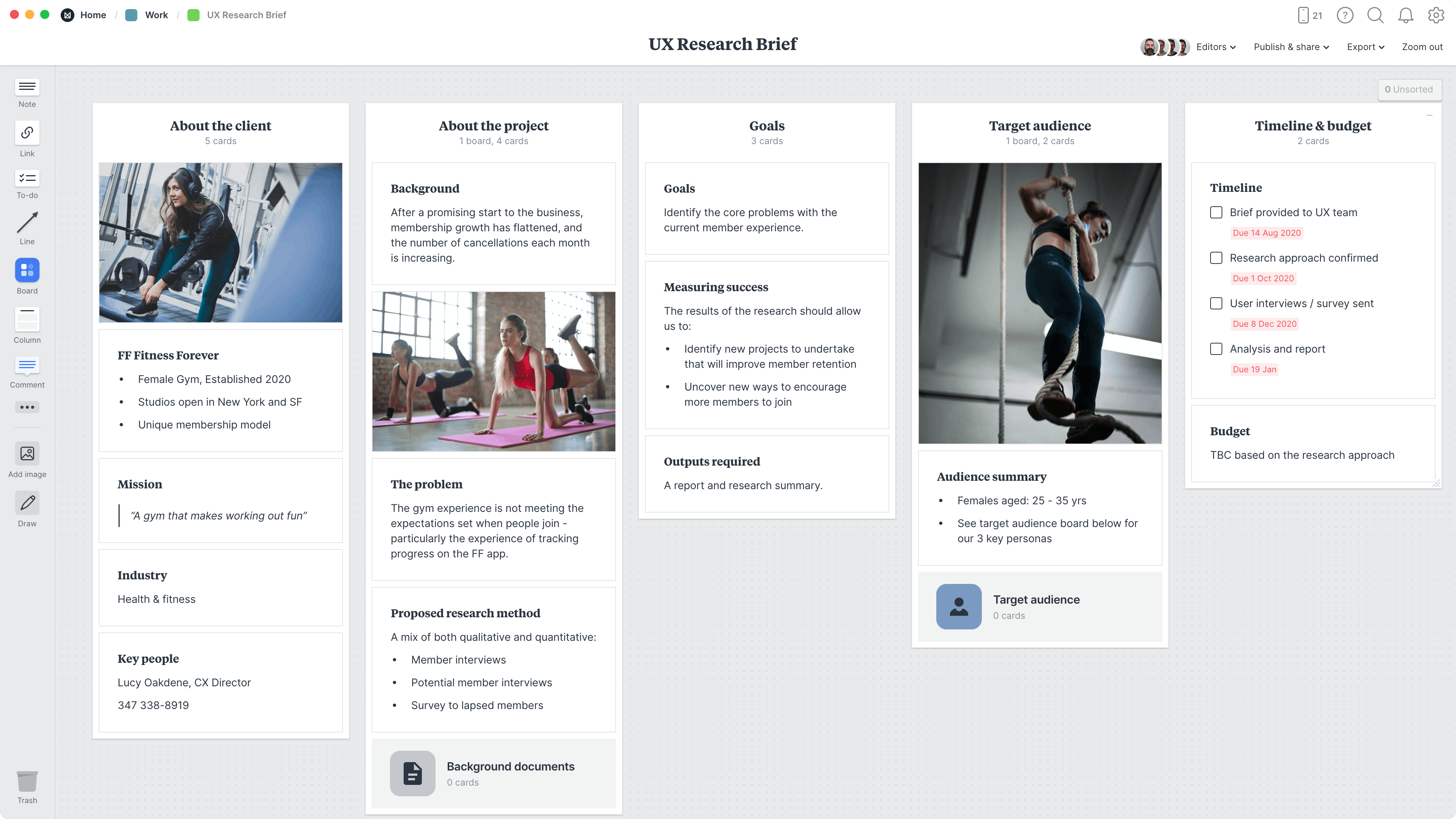 creative brief presentation examples UX Research Brief Template, within the Milanote app