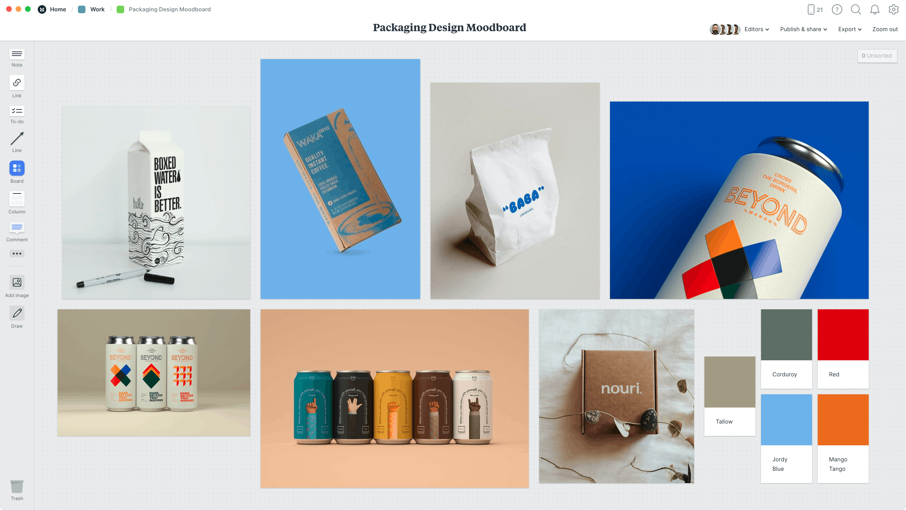 Packaging Design Moodboard Template, within the Milanote app