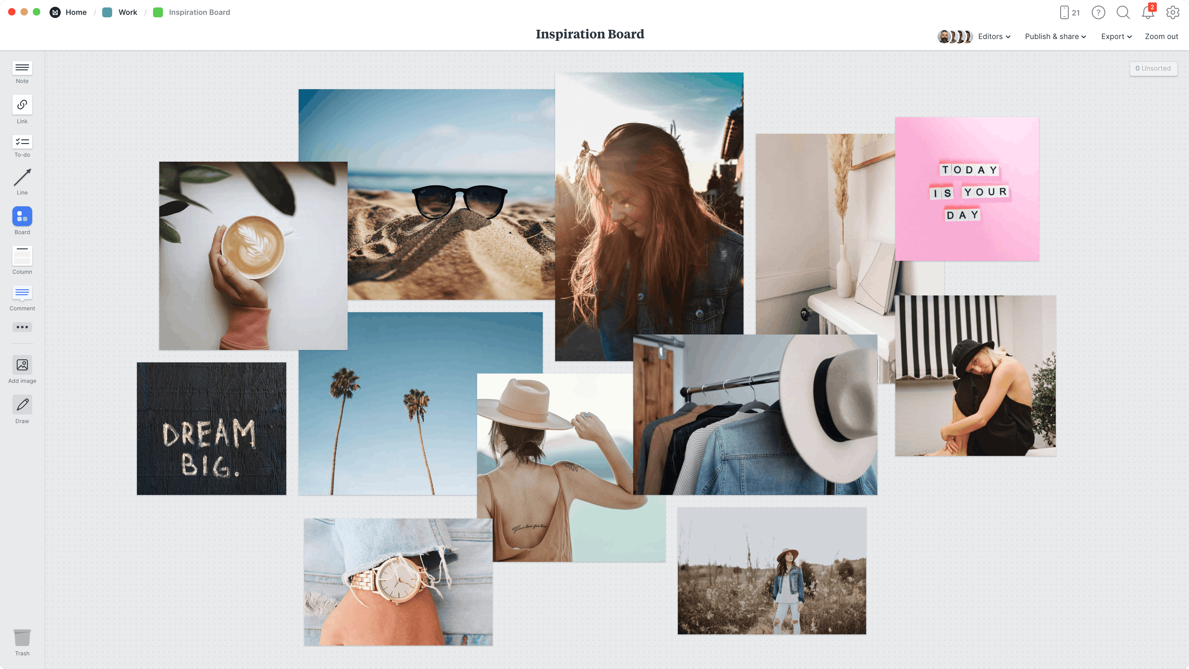 Inspiration Board Template, within the Milanote app