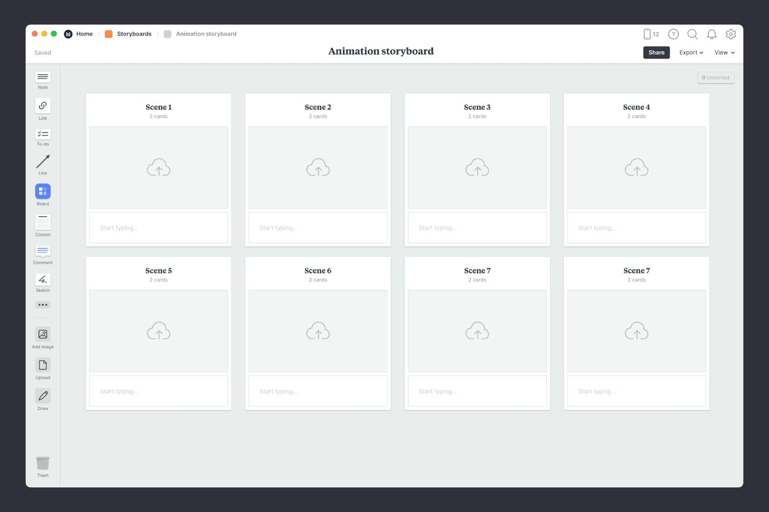 Milanote animation storyboard template step01