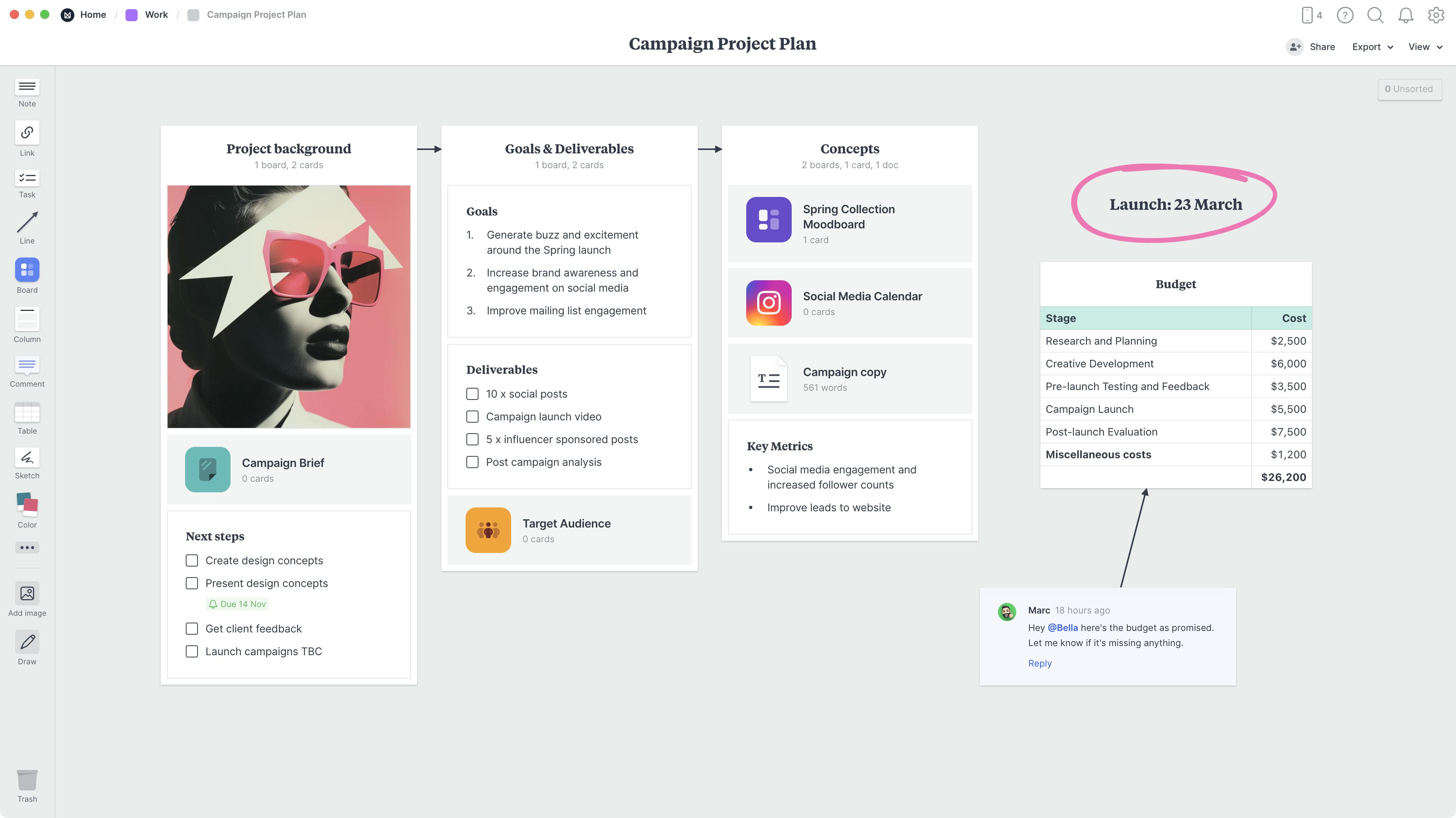Campaign Project Plan Template, within the Milanote app