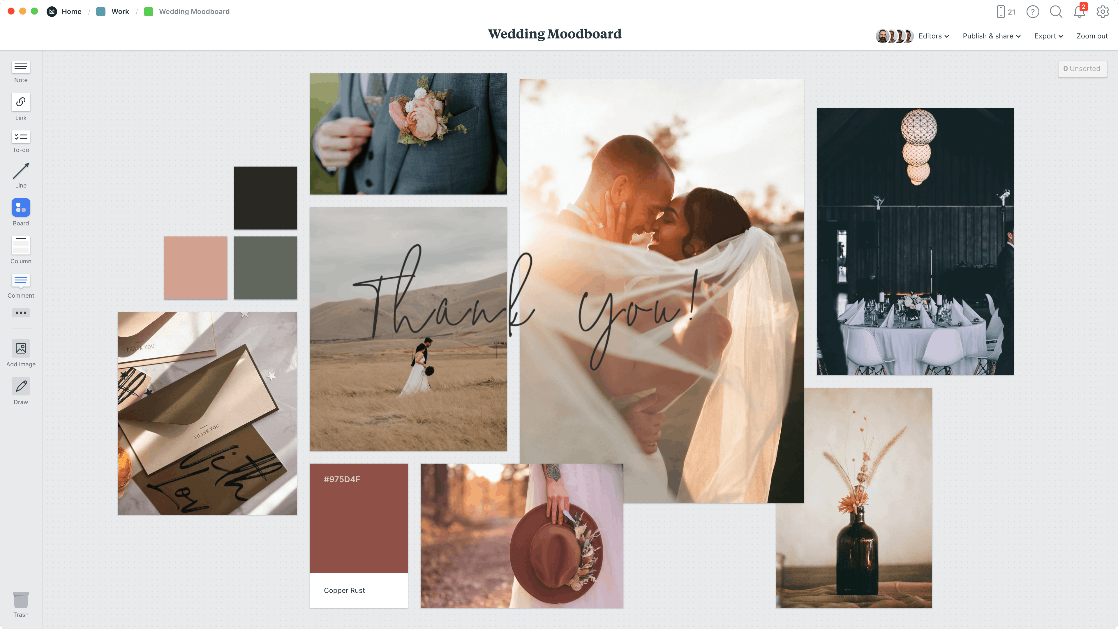 Wedding Moodboard Template, within the Milanote app