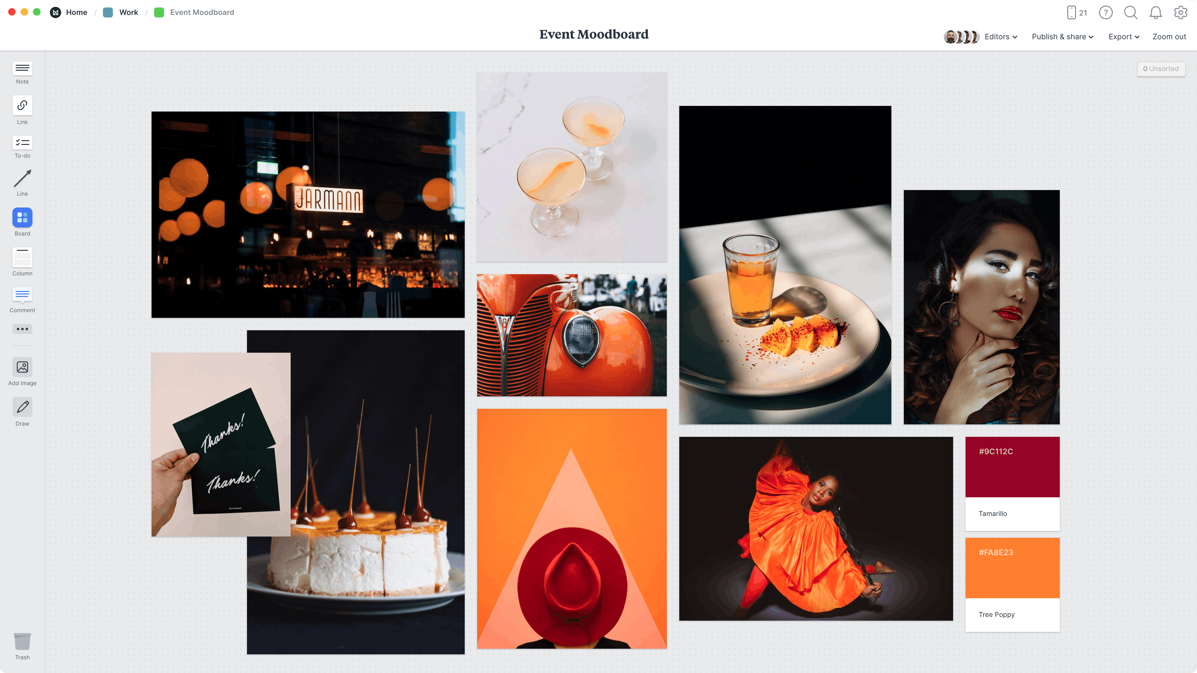Event Moodboard Template, within the Milanote app