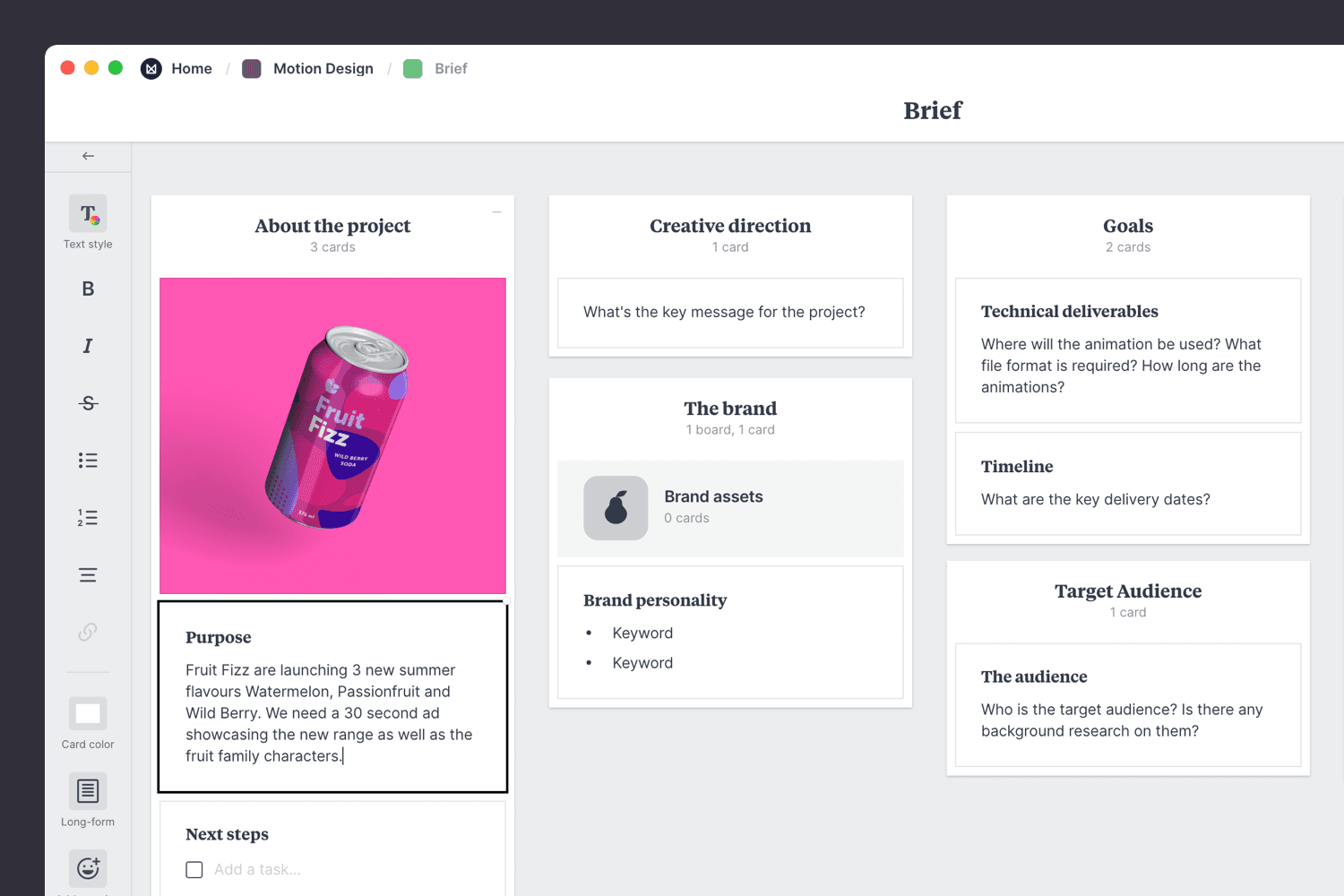Motion Design Brief Template & Example Milanote