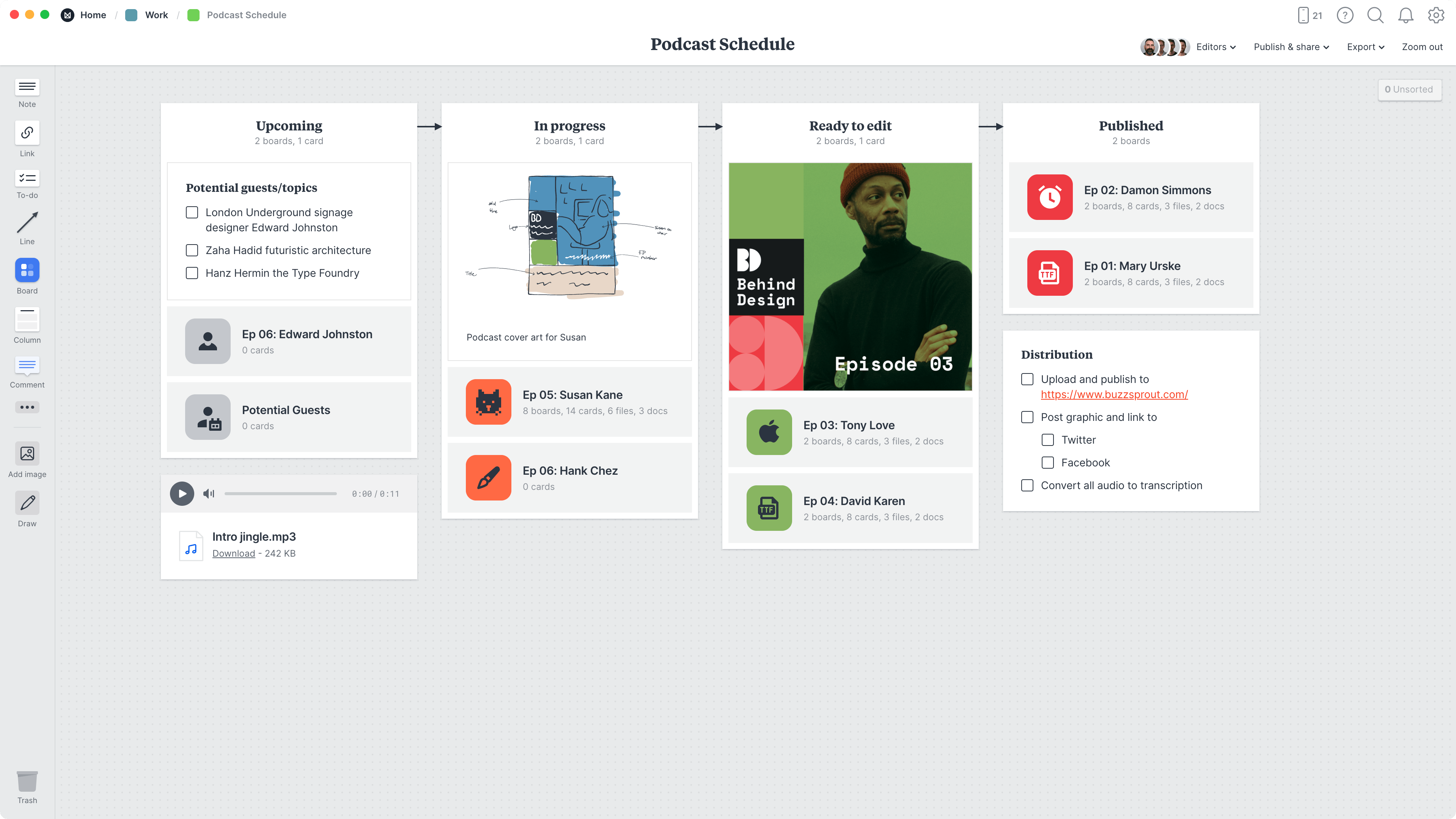 Podcast Schedule Template, within the Milanote app