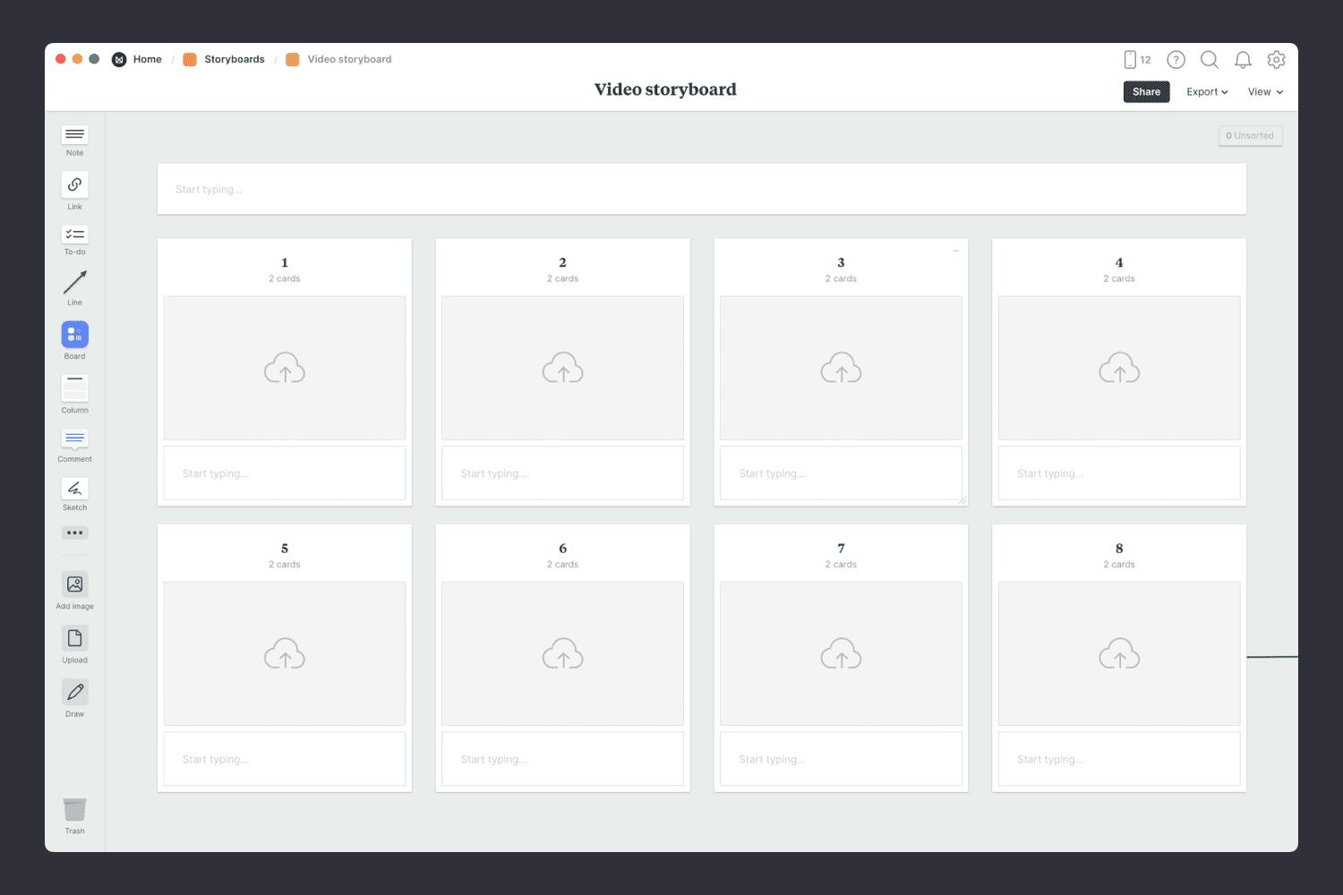 Milanote video storyboard template step01