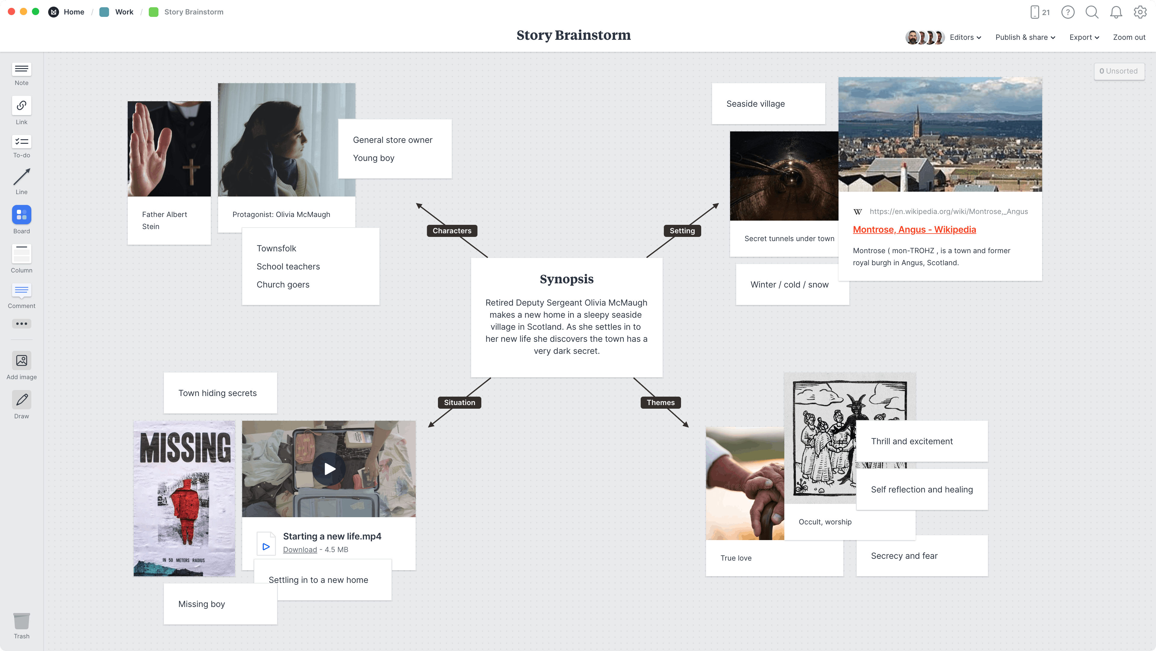 Brainstorming Template, within the Milanote app