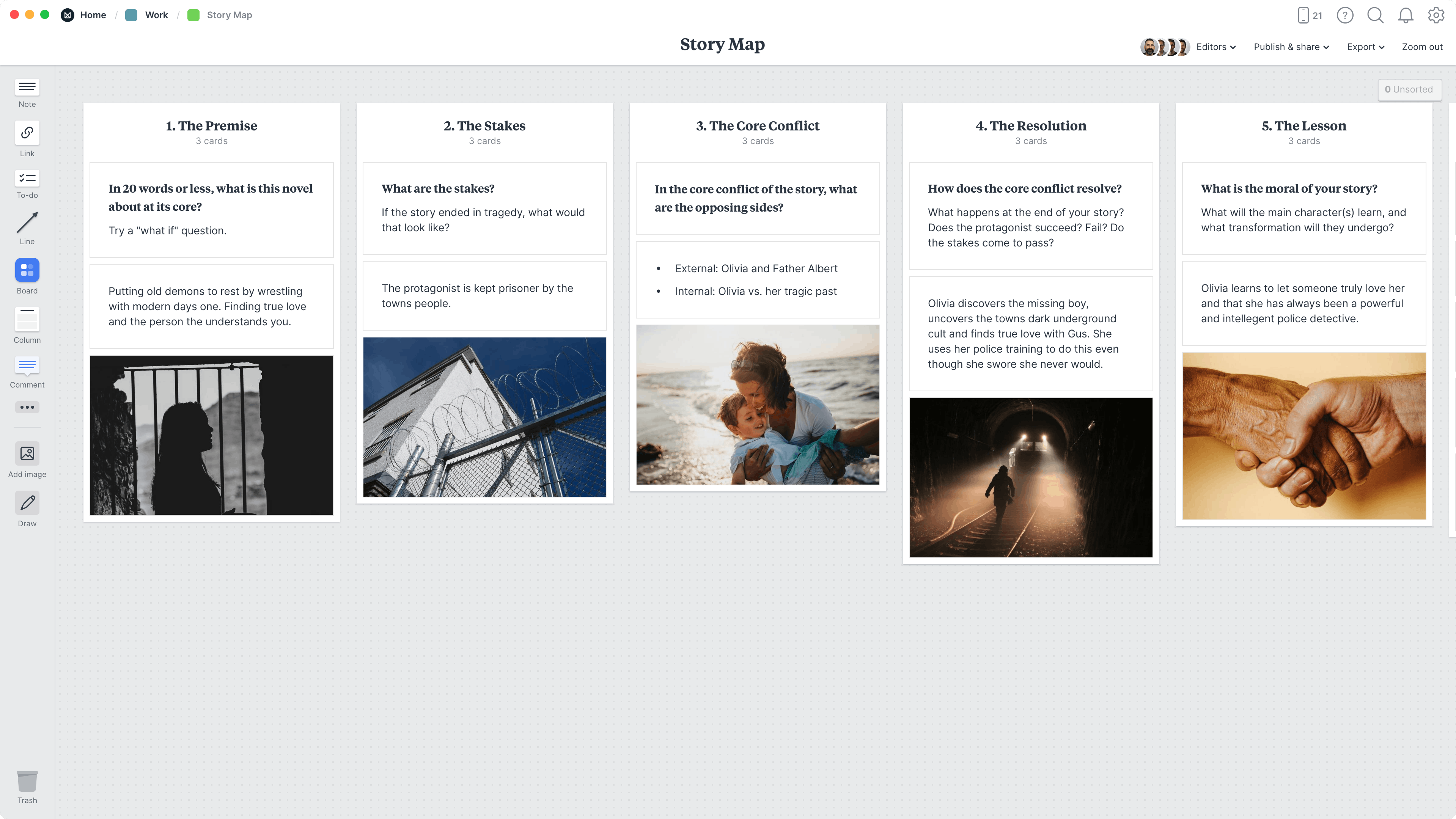 Story Map Template, within the Milanote app