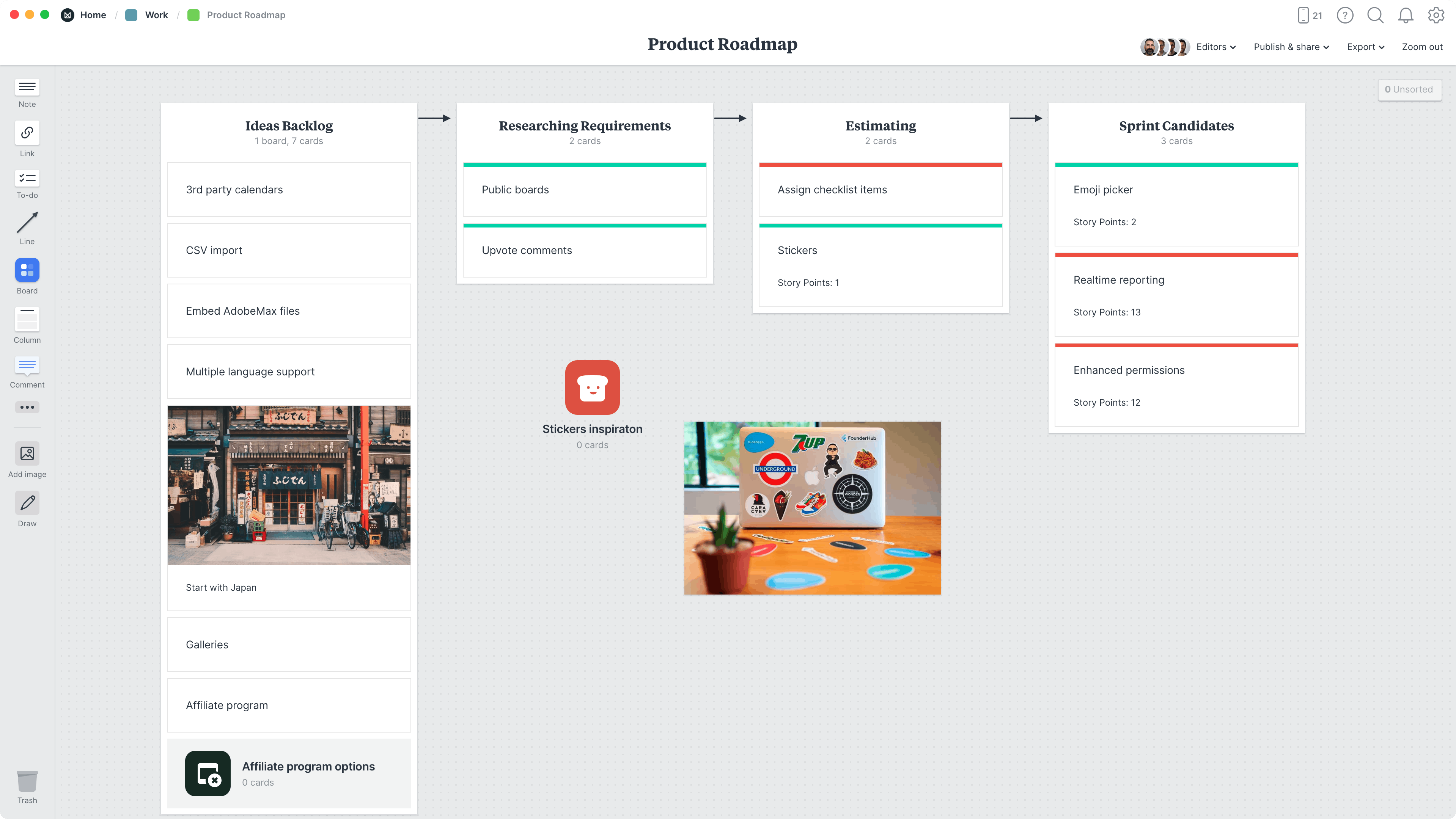 Product Roadmap Template, within the Milanote app