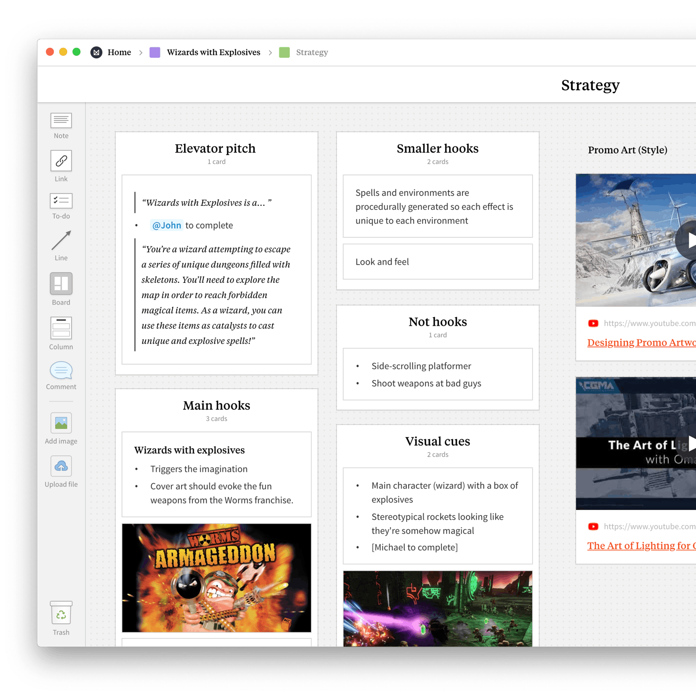 Game design software Milanote