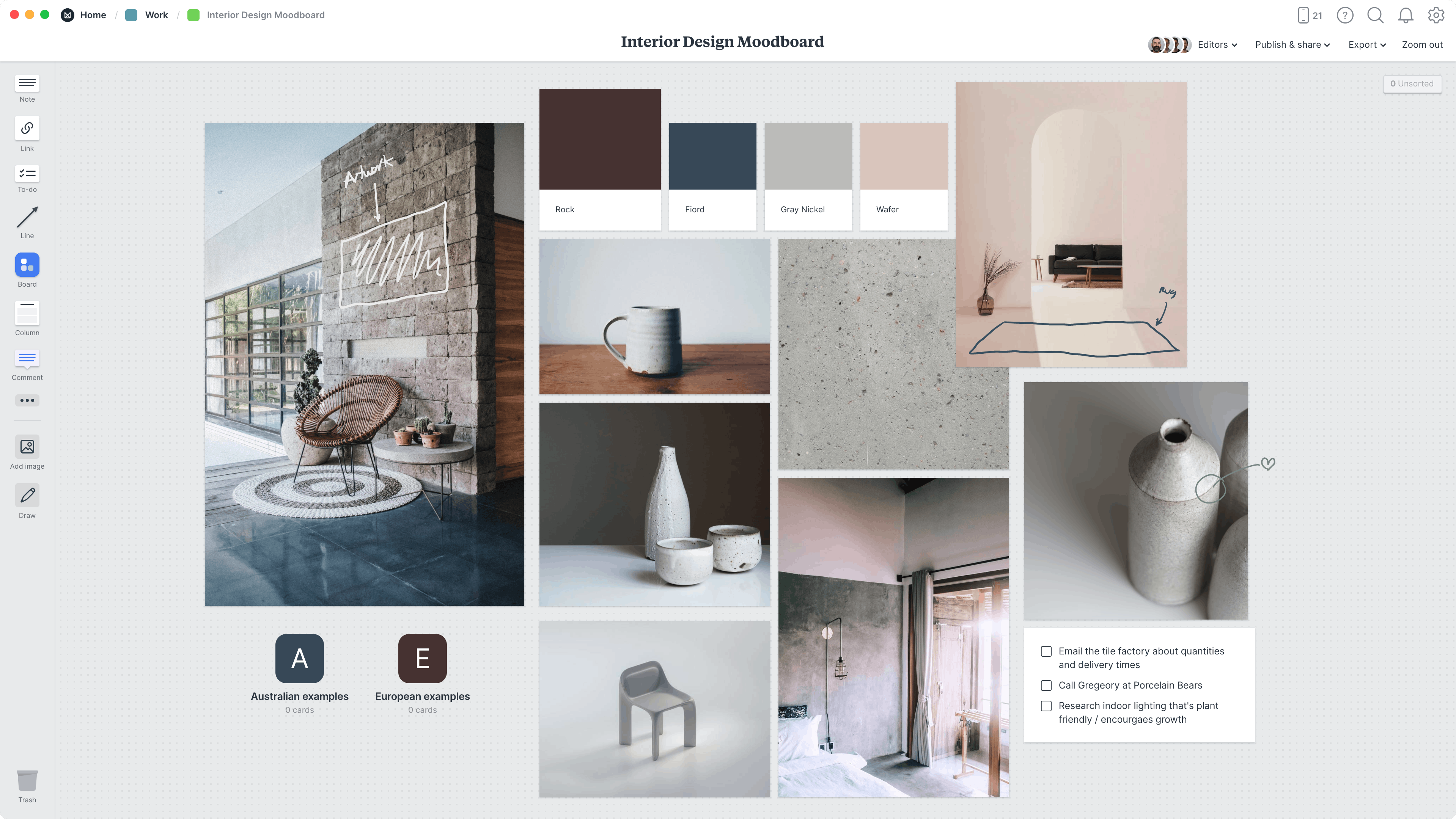 Interior Design Moodboard Template, within the Milanote app