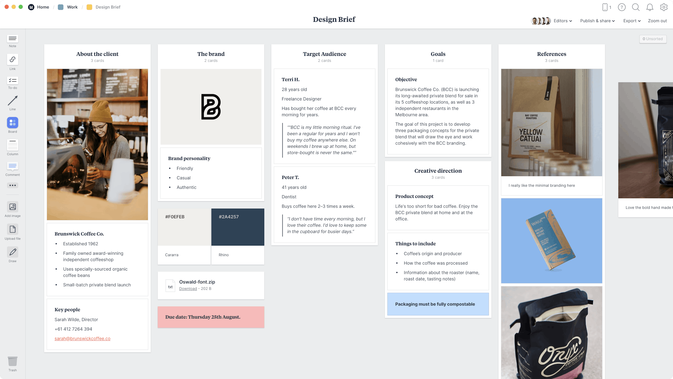 Design Brief Template, within the Milanote app