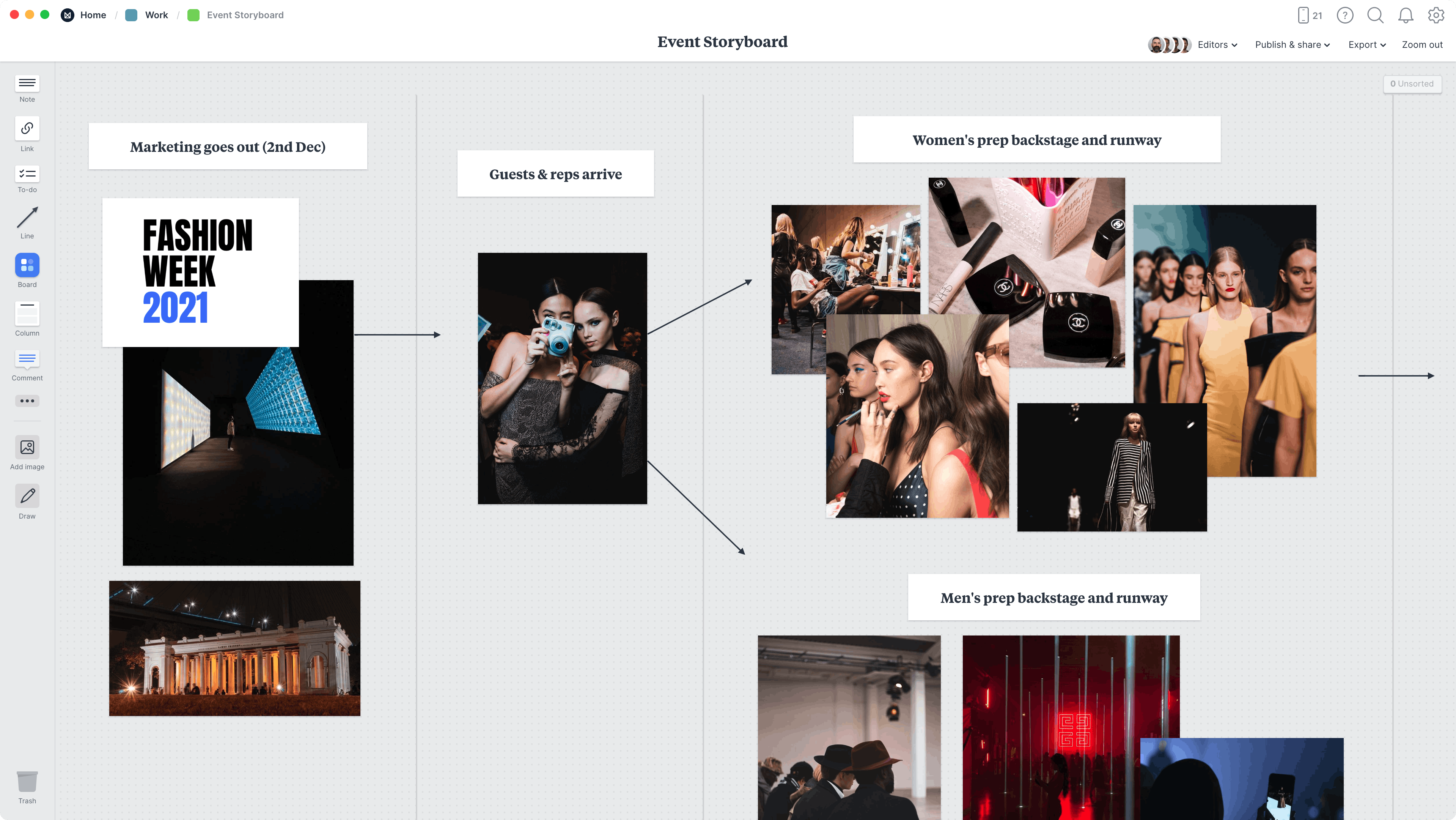 Event Storyboard Template, within the Milanote app