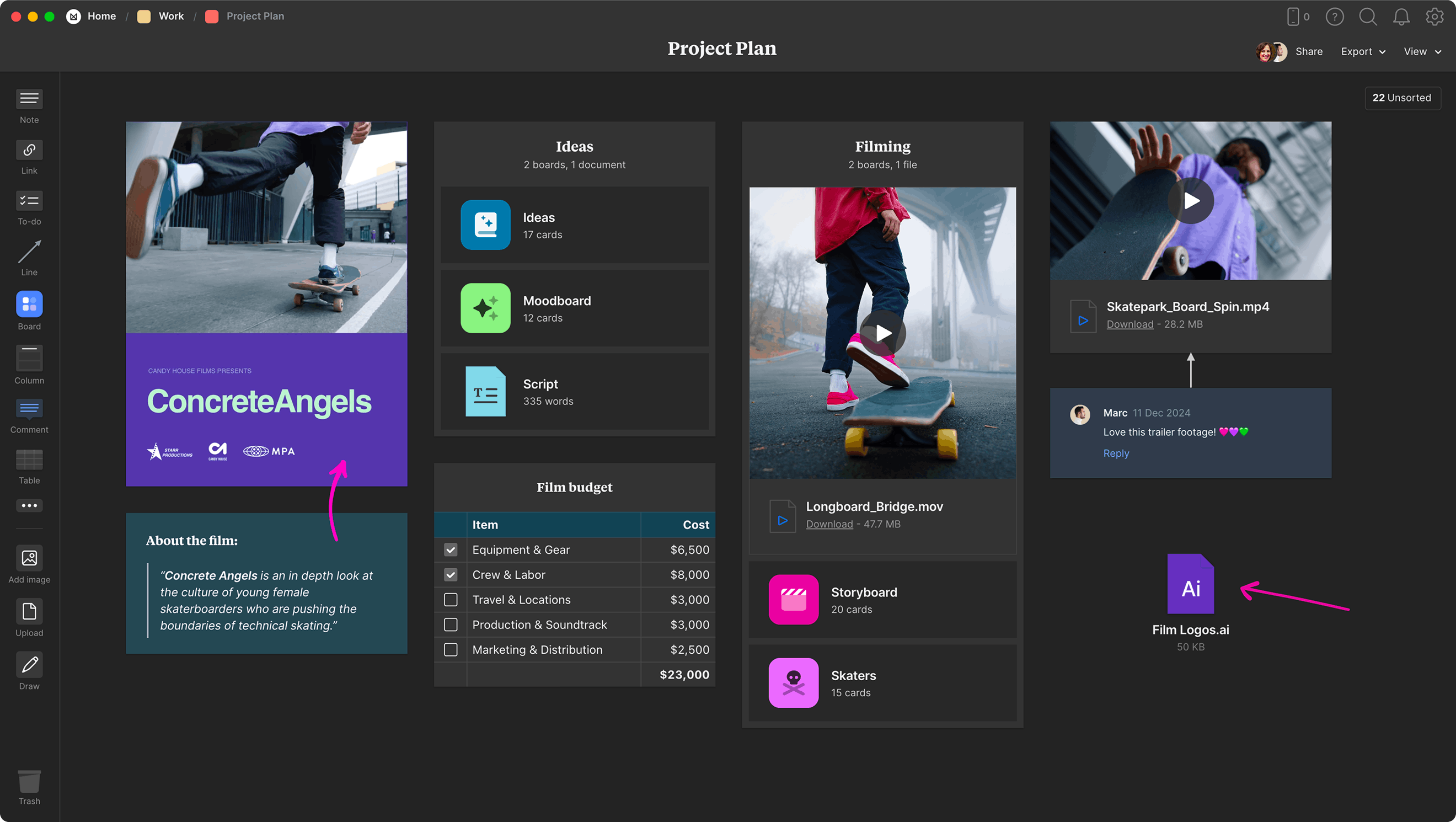 Screenshot of Milanote