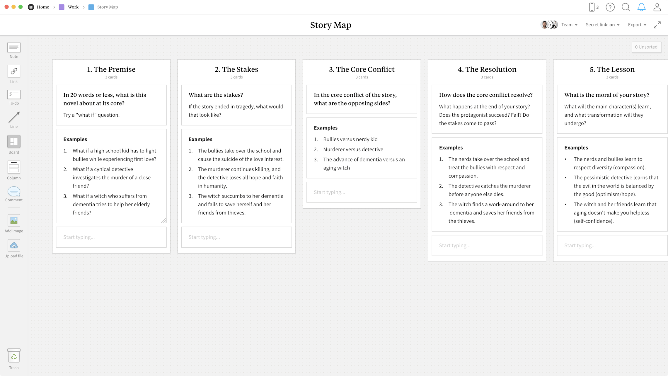 Story Map Template Example Milanote