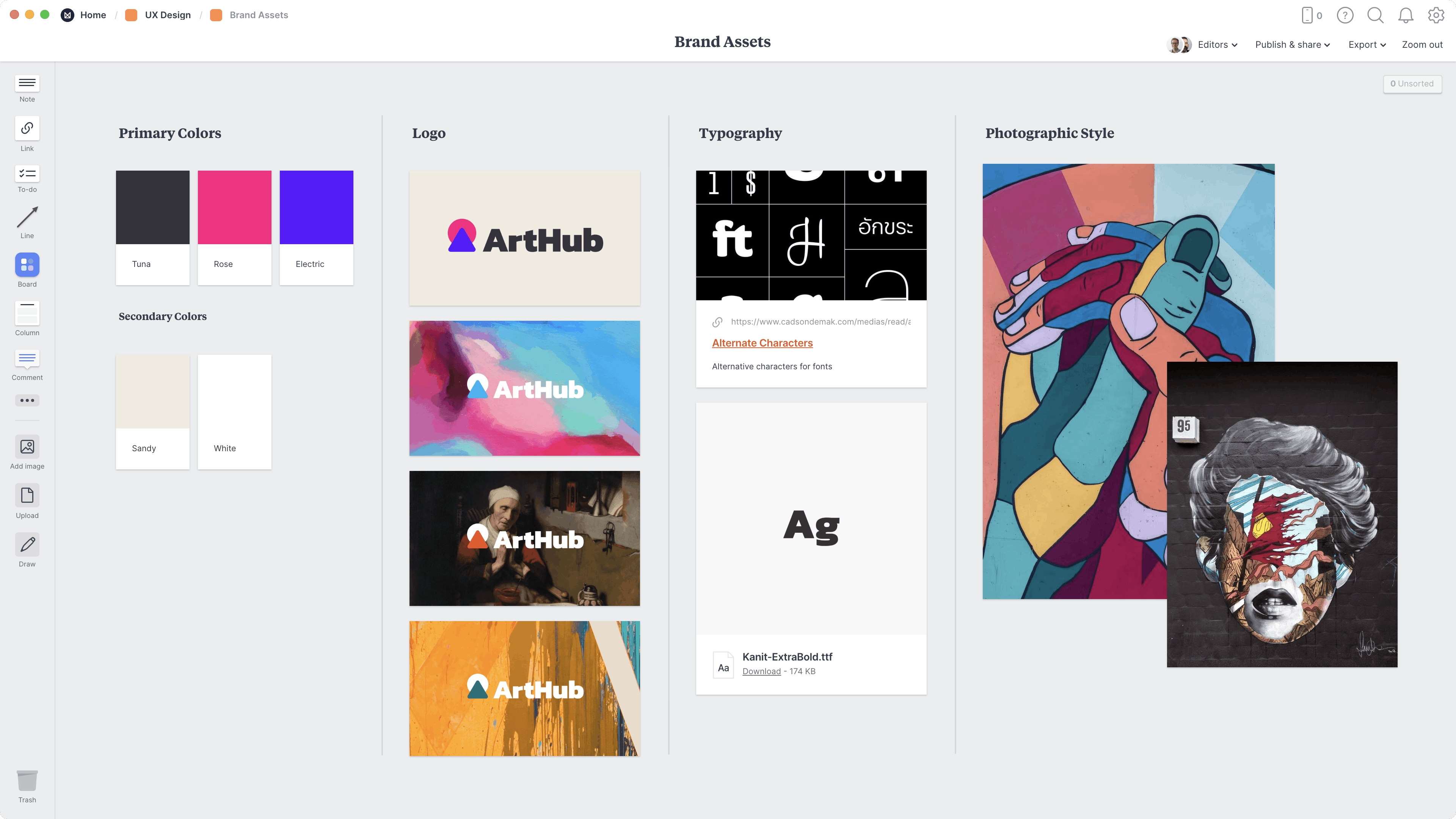 Brand Assets Template, within the Milanote app