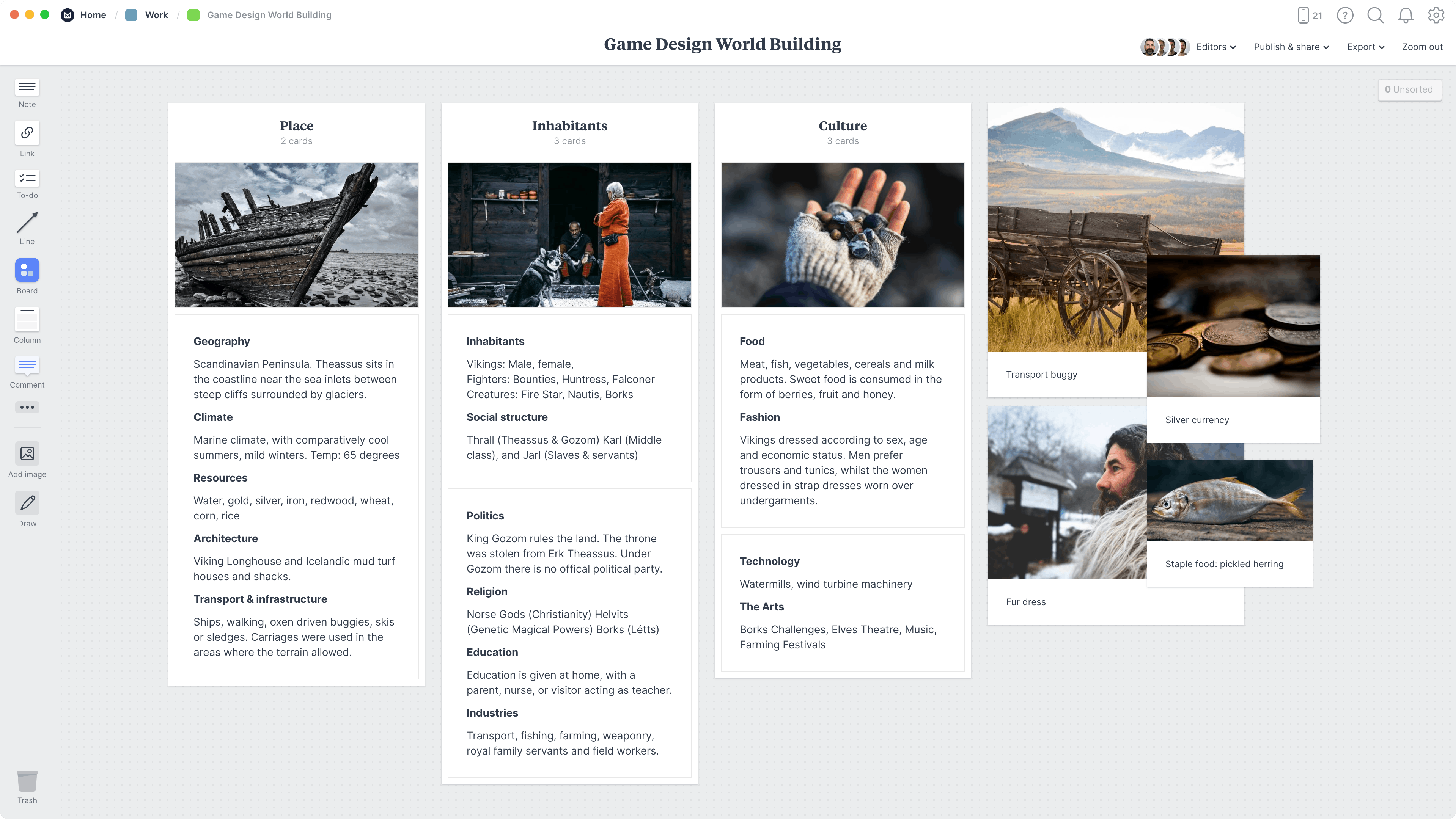 Game Worldbuilding  Template, within the Milanote app