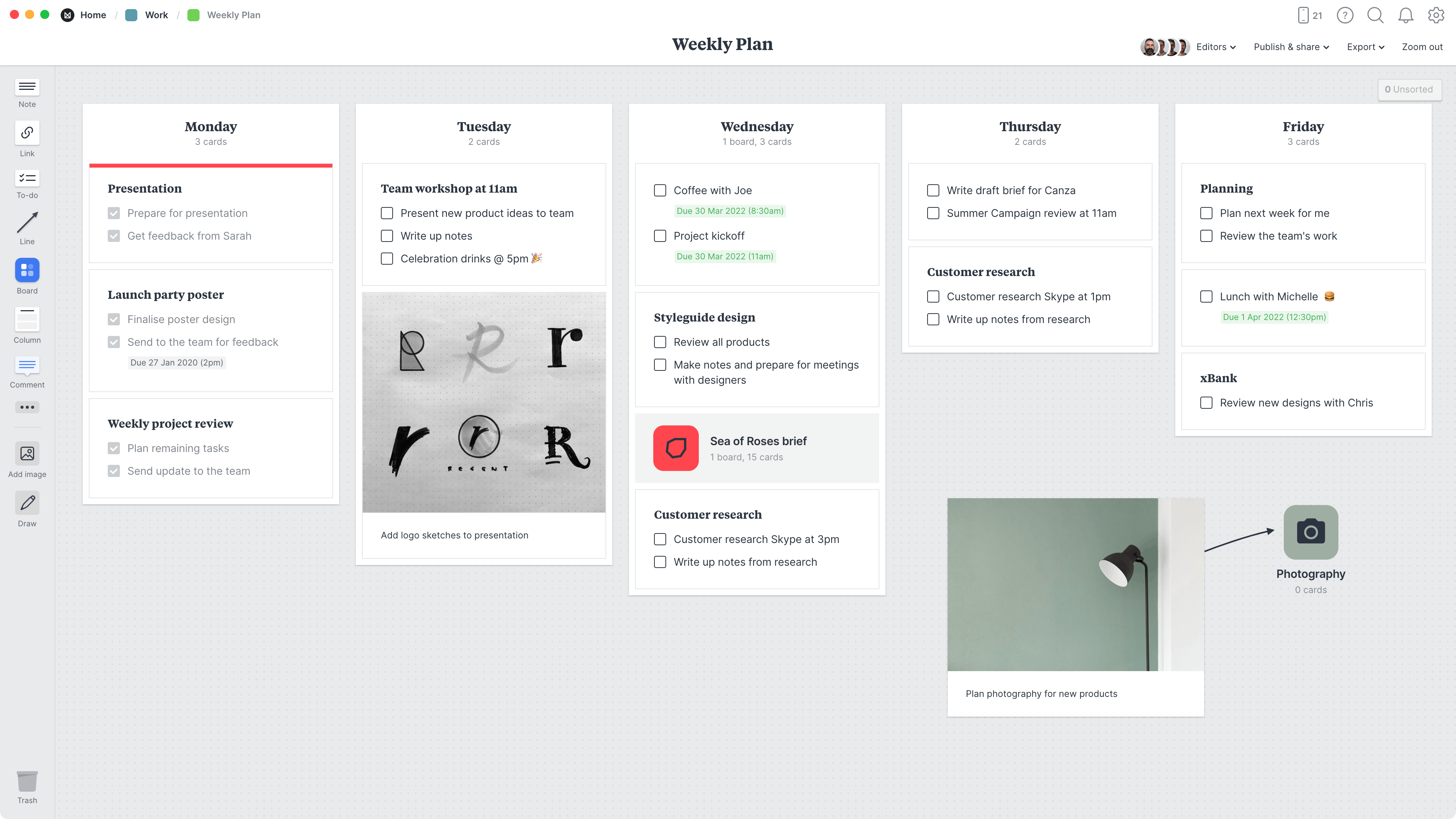 graphic design project schedule Weekly Plan Template, within the Milanote app