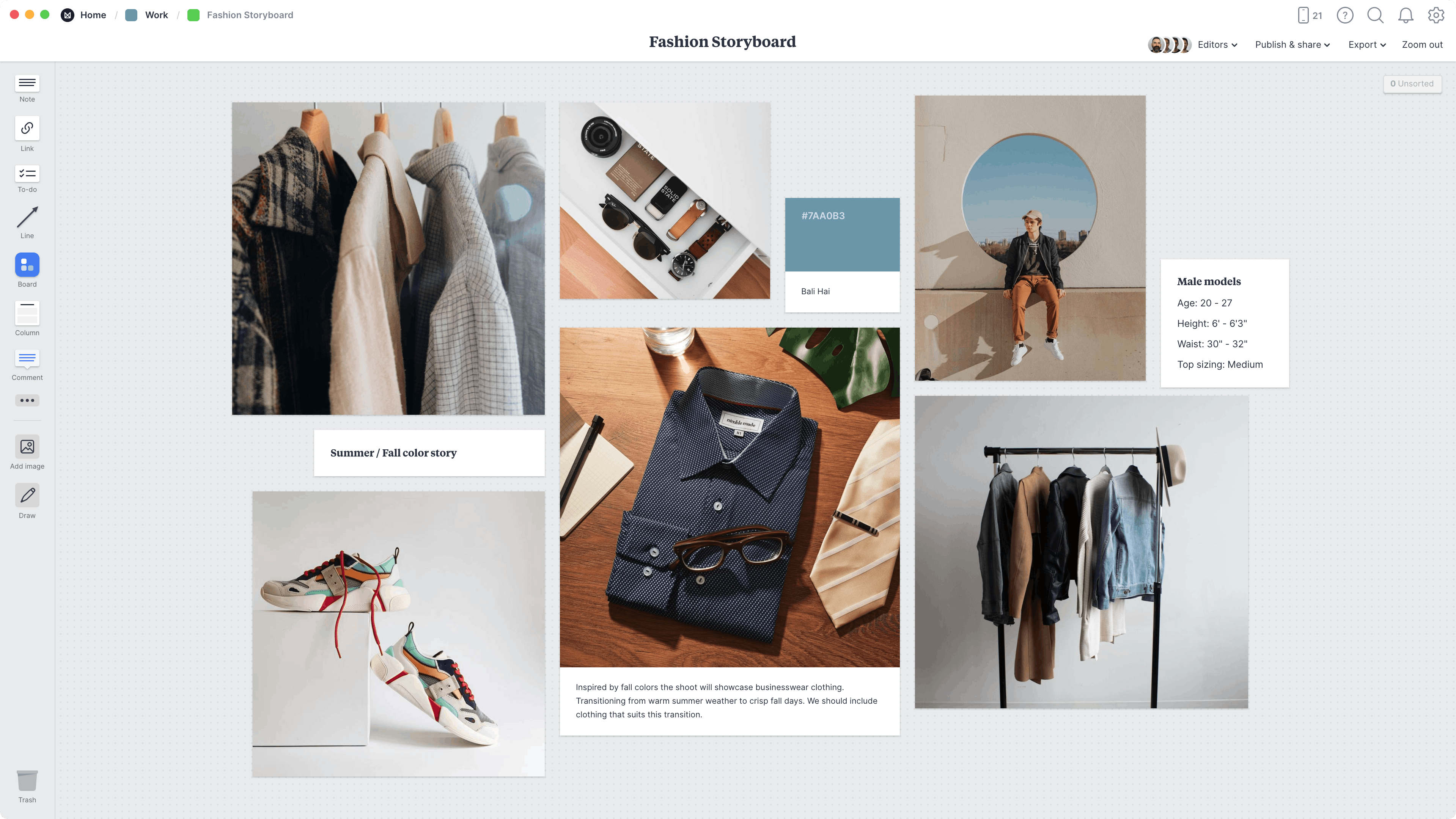 Fashion Storyboard Template, within the Milanote app