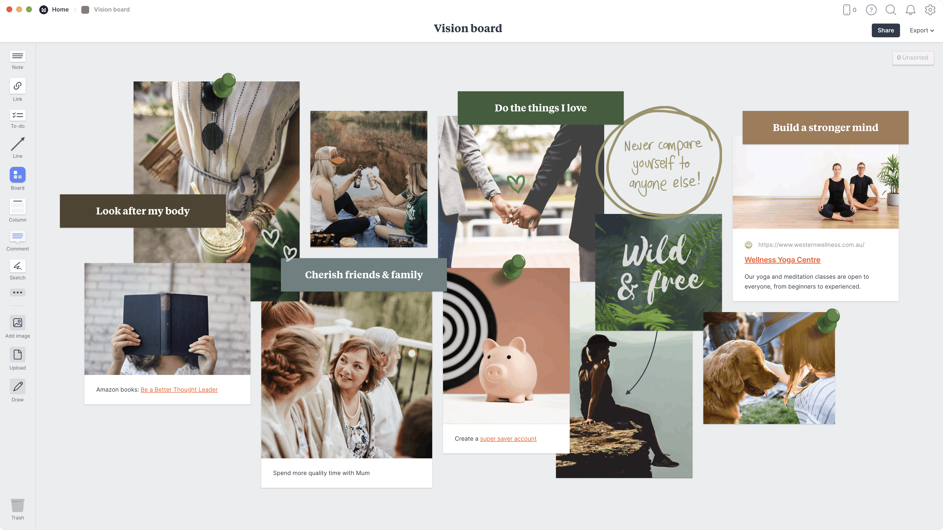 Vision Board Template, within the Milanote app