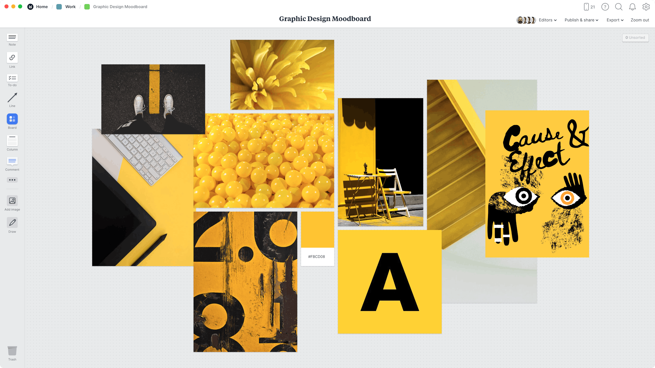 Graphic Design Moodboard Template, within the Milanote app
