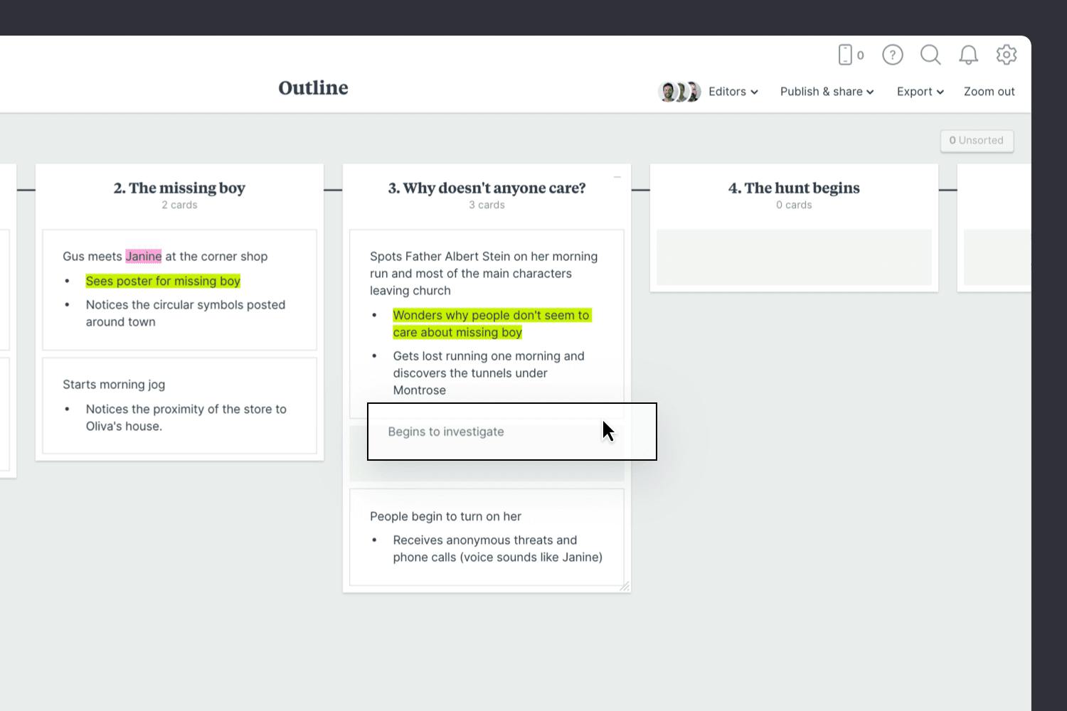 Adjusting the sequence in your story outline