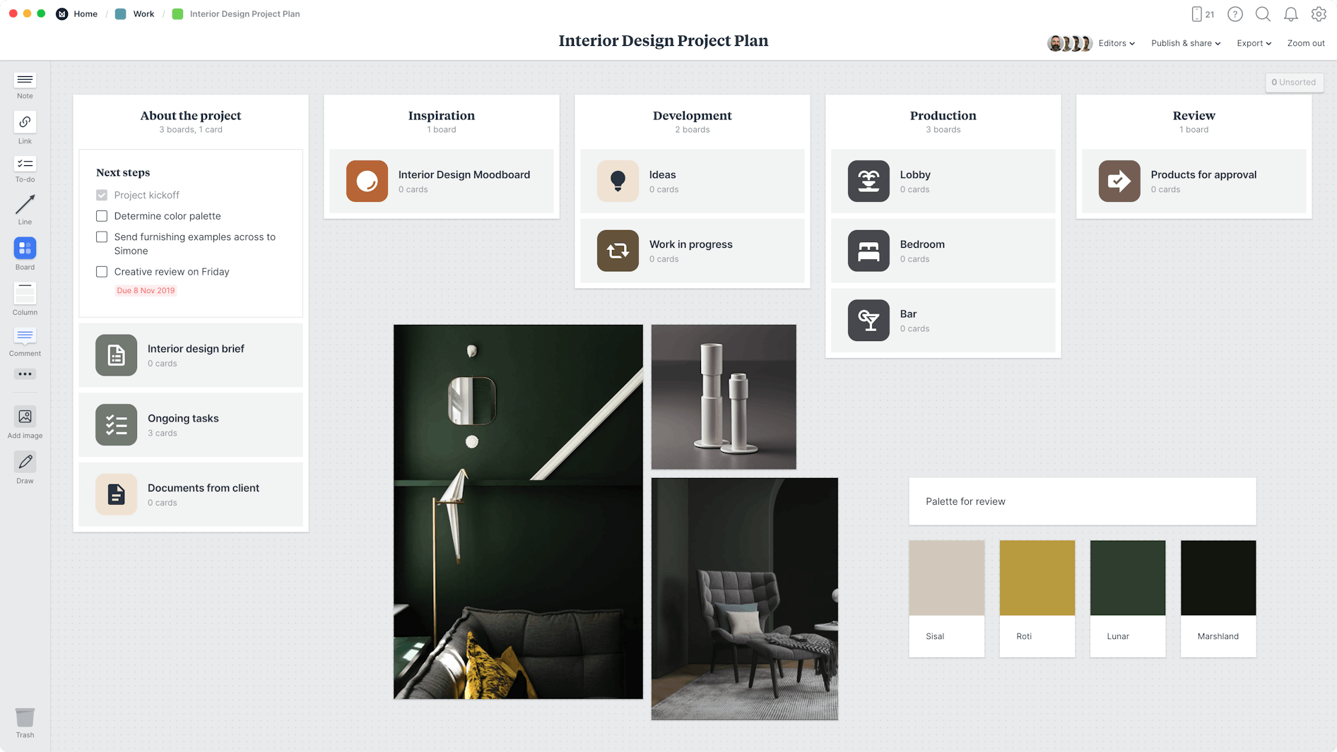 Interior Design Project Plan Template, within the Milanote app