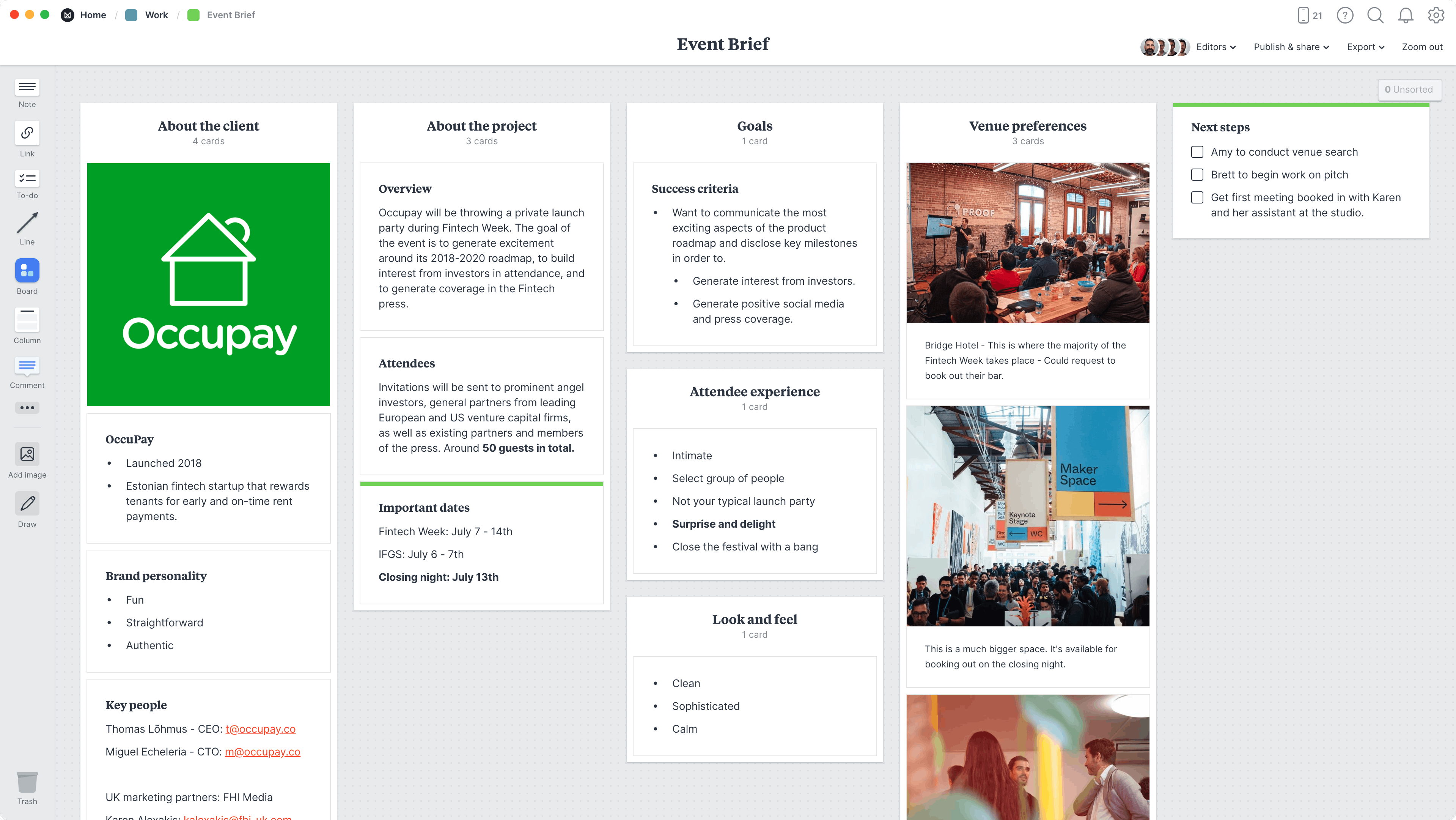 Event Brief Template, within the Milanote app