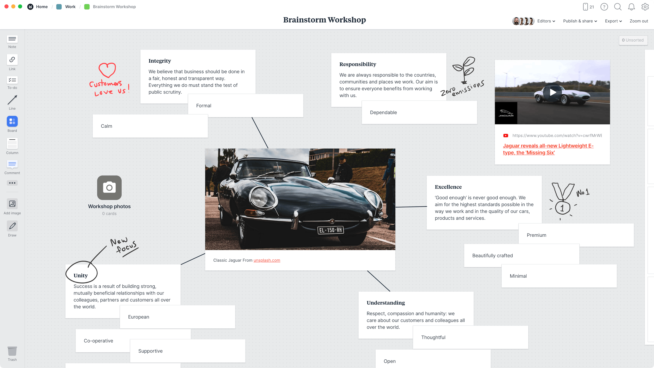 Brainstorming Template, within the Milanote app