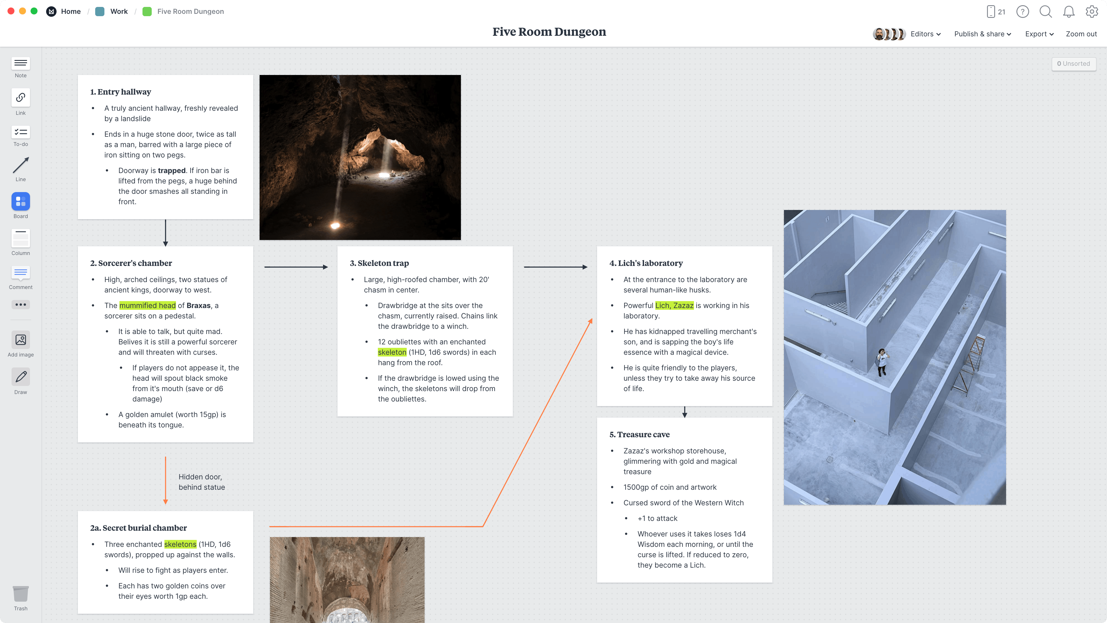 RPG Dungeon Map Template, within the Milanote app