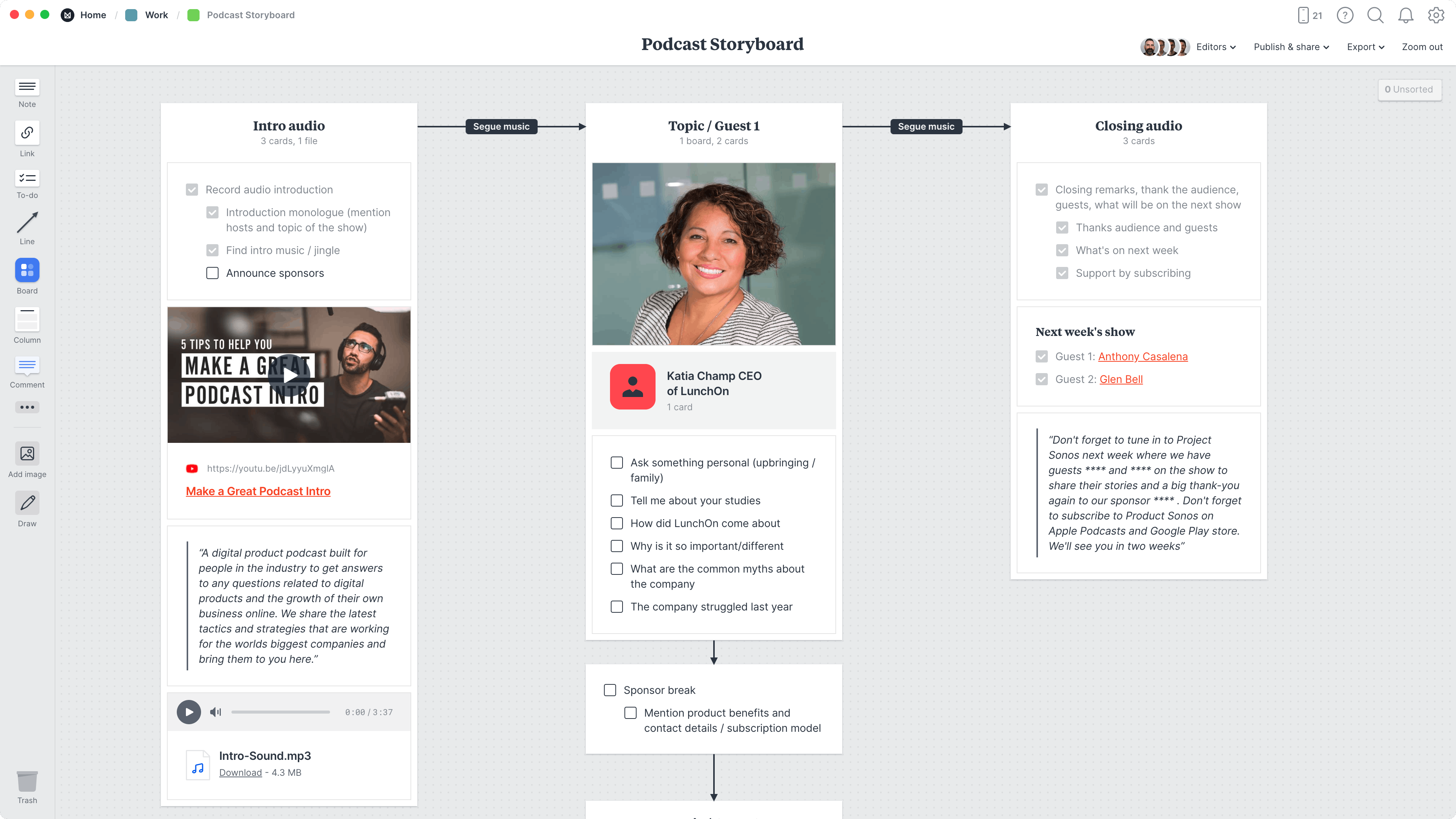 Podcast Storyboard Template, within the Milanote app