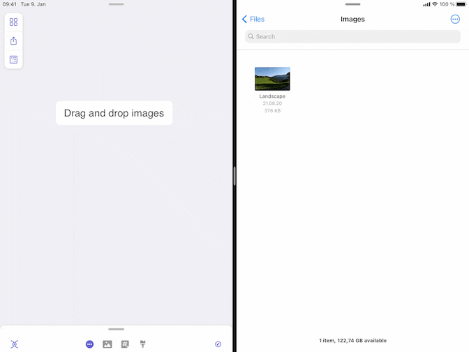 Drag and drop images to your canvas from the Files app in Split View on the iPad