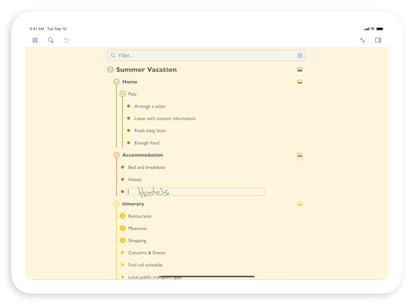 Use Scribble with Apple Pencil in MindNode's 'Outline