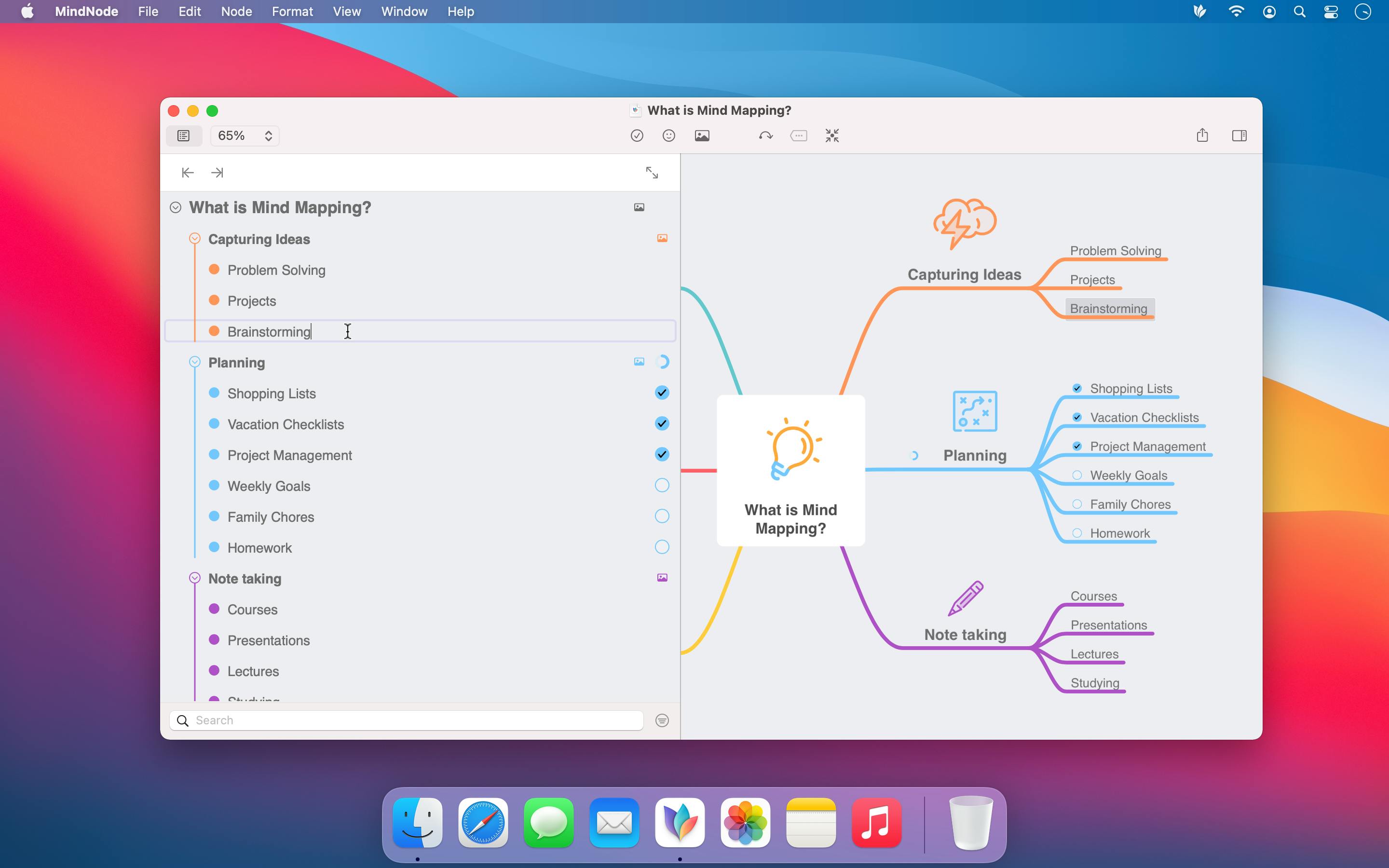 Outline and mind map side-by-side