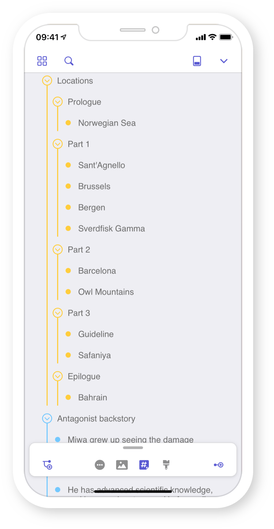 MindNode on iPhone in Outline