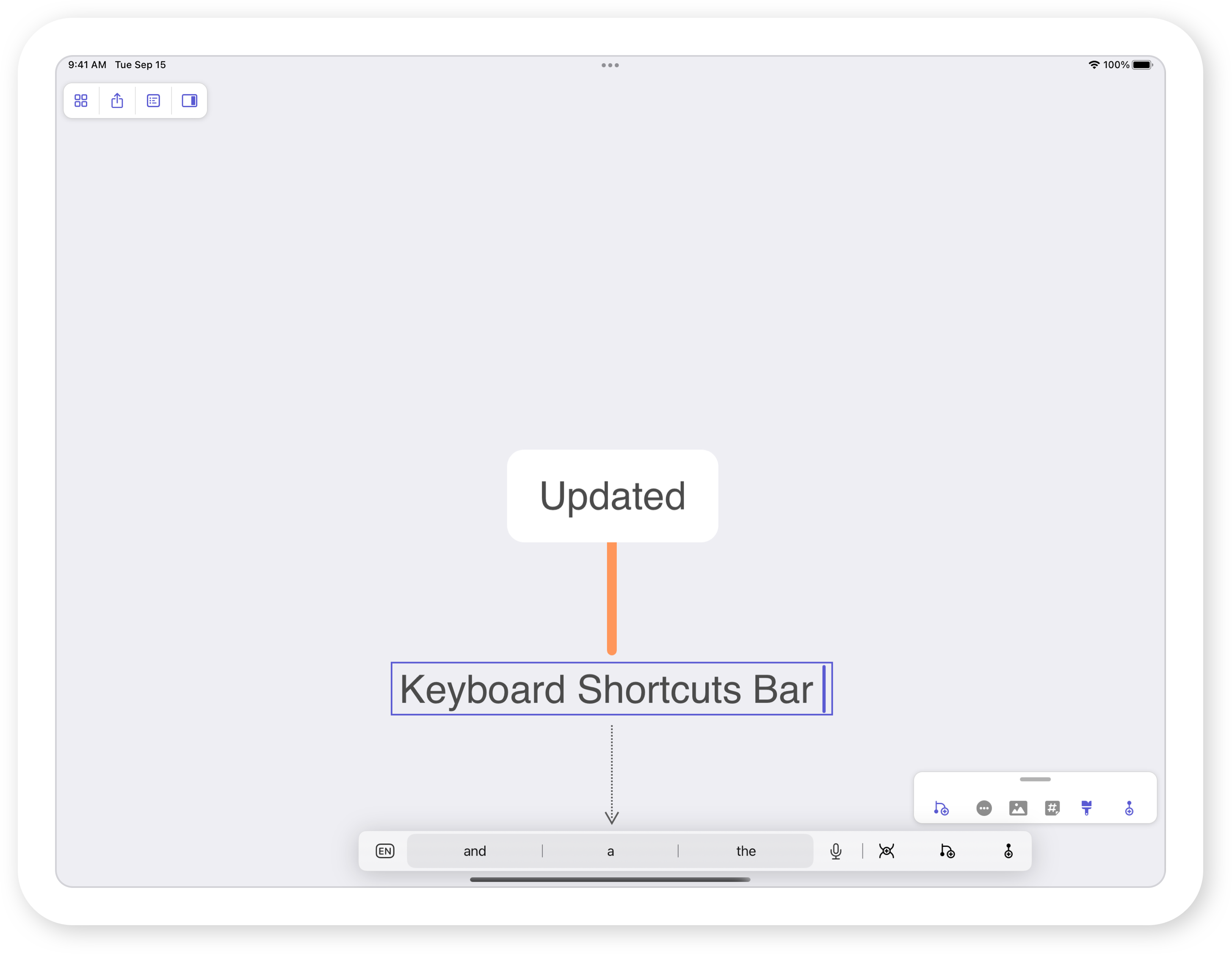 Updated Keyboard Shortcuts Bar in MindNode 2021.3