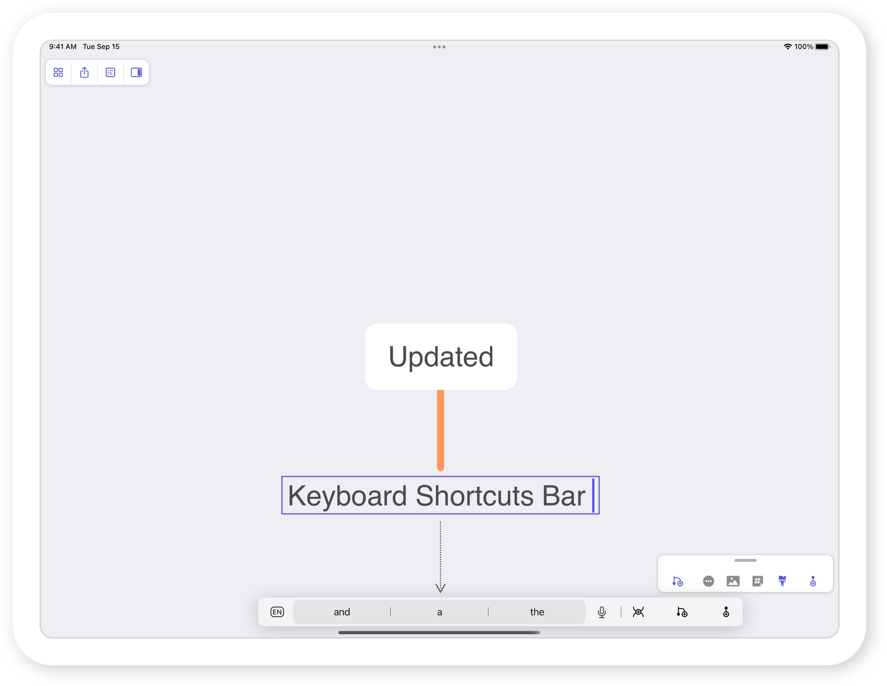 Updated Keyboard Shortcuts Bar in MindNode 2021.3