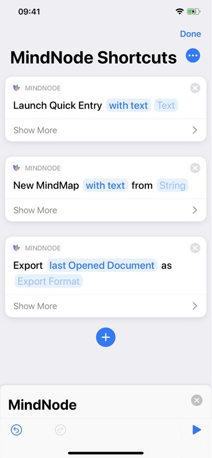 Shortcuts Parameters for MindNode 6.1 on iOS 13