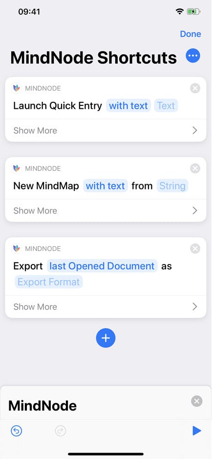 Shortcuts Parameters for MindNode 6.1 on iOS 13