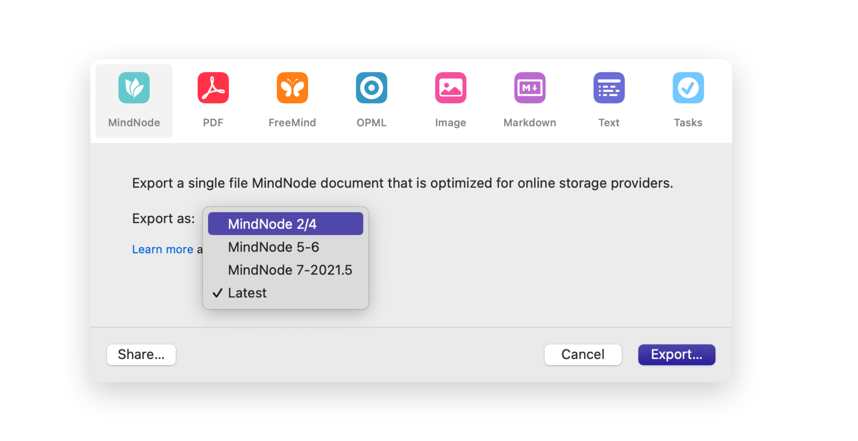 Mac export window