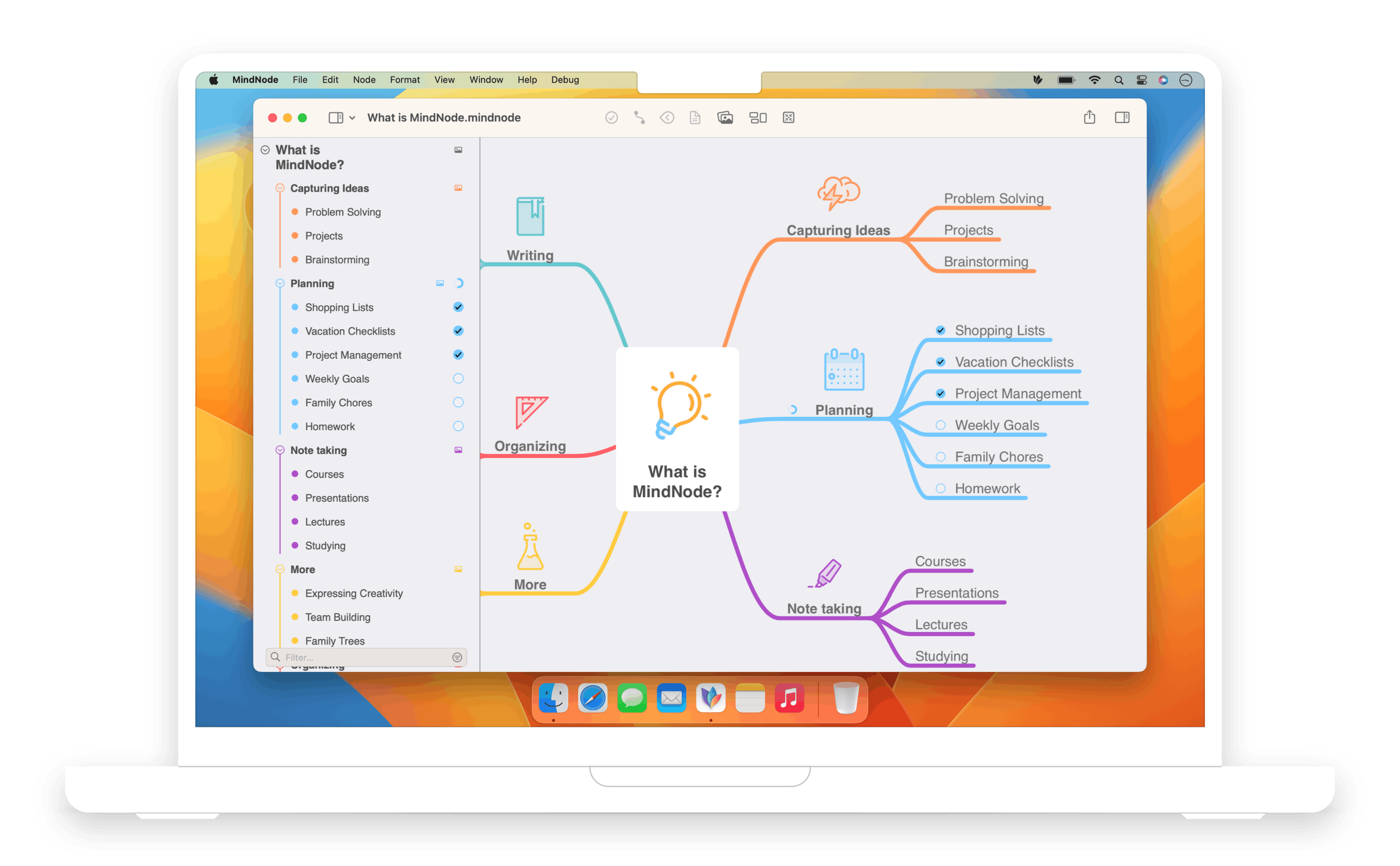 A screenshot of the MindNode MacOs app